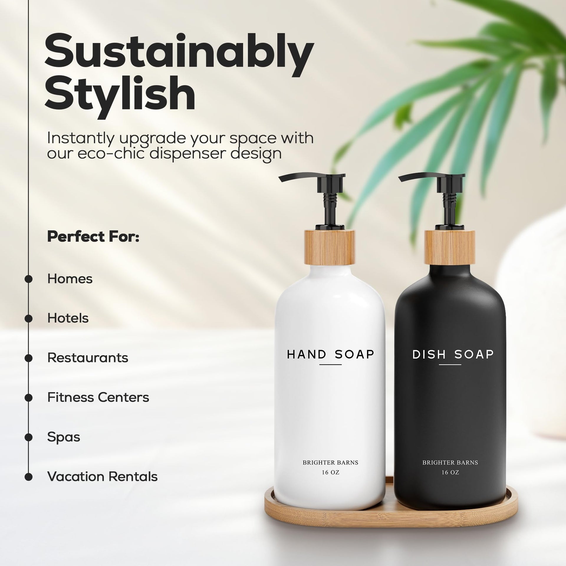 Luxury Glass Hand and Dish Soap Dispenser Set by Brighter Barns (2 Count)