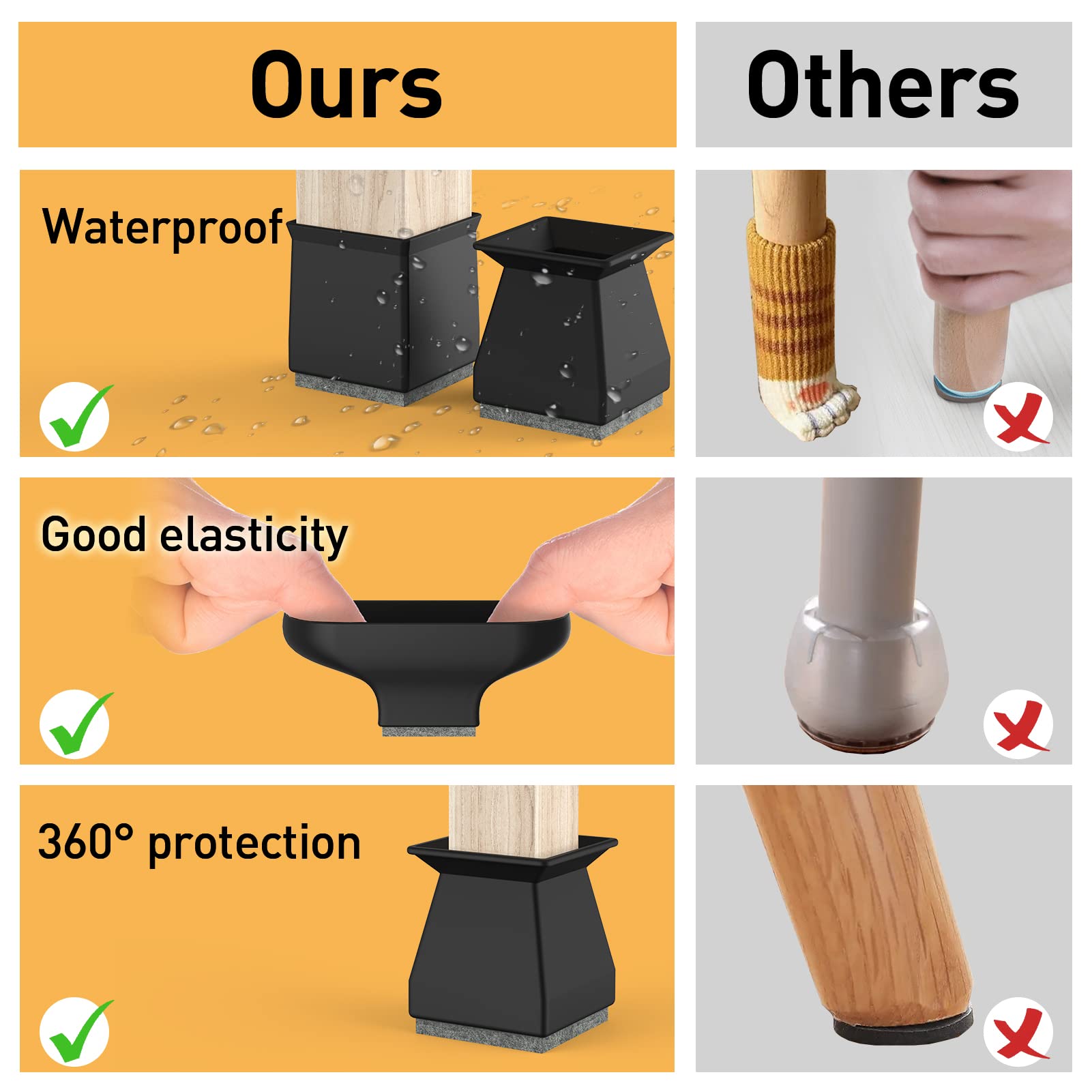 Square Chair Leg Protectors for Hardwood Floors (16 Count)