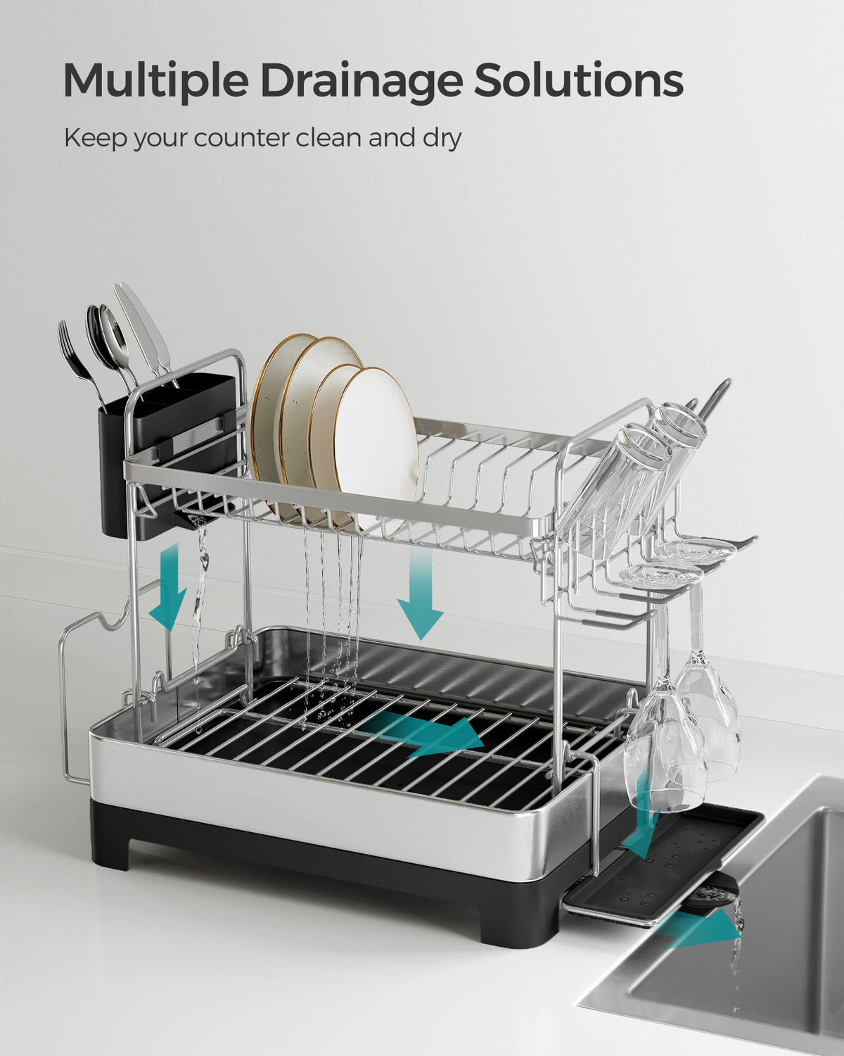 2 Tier Dish Drying Rack for Kitchen Counter