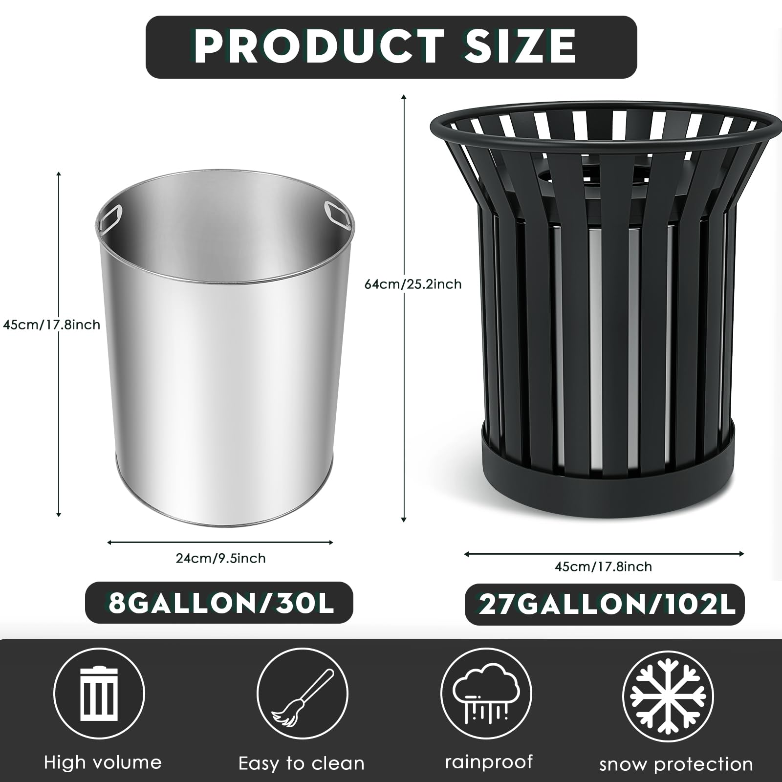 25.2IN Large Round Large Outdoor Trash Can