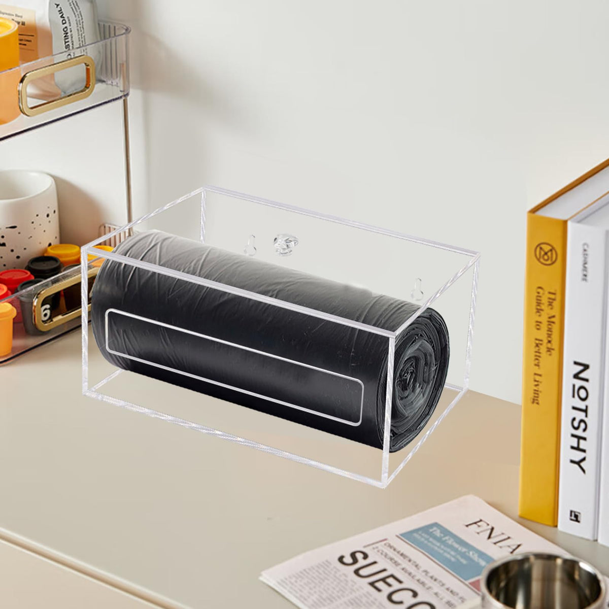 Trash Garbage Bag Roll Holder Dispenser Wall Mount Acrylic Storge Organizer
