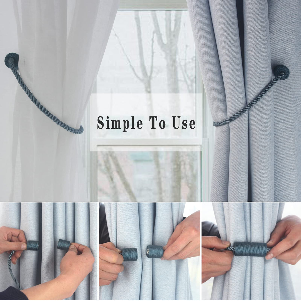 Magnetic Curtain Tiebacks Decorative Holdbacks Rope Tie Back Drapes Hangtty (6 Count)