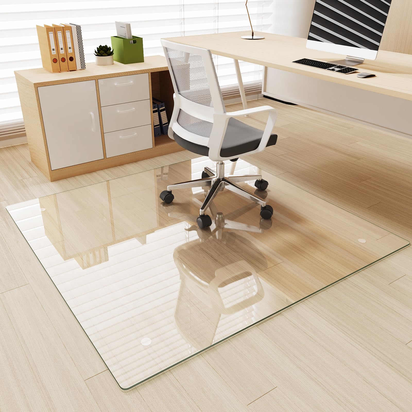 Tempered Glass] 44" x 44" Glass Office Chair Mat for Carpet