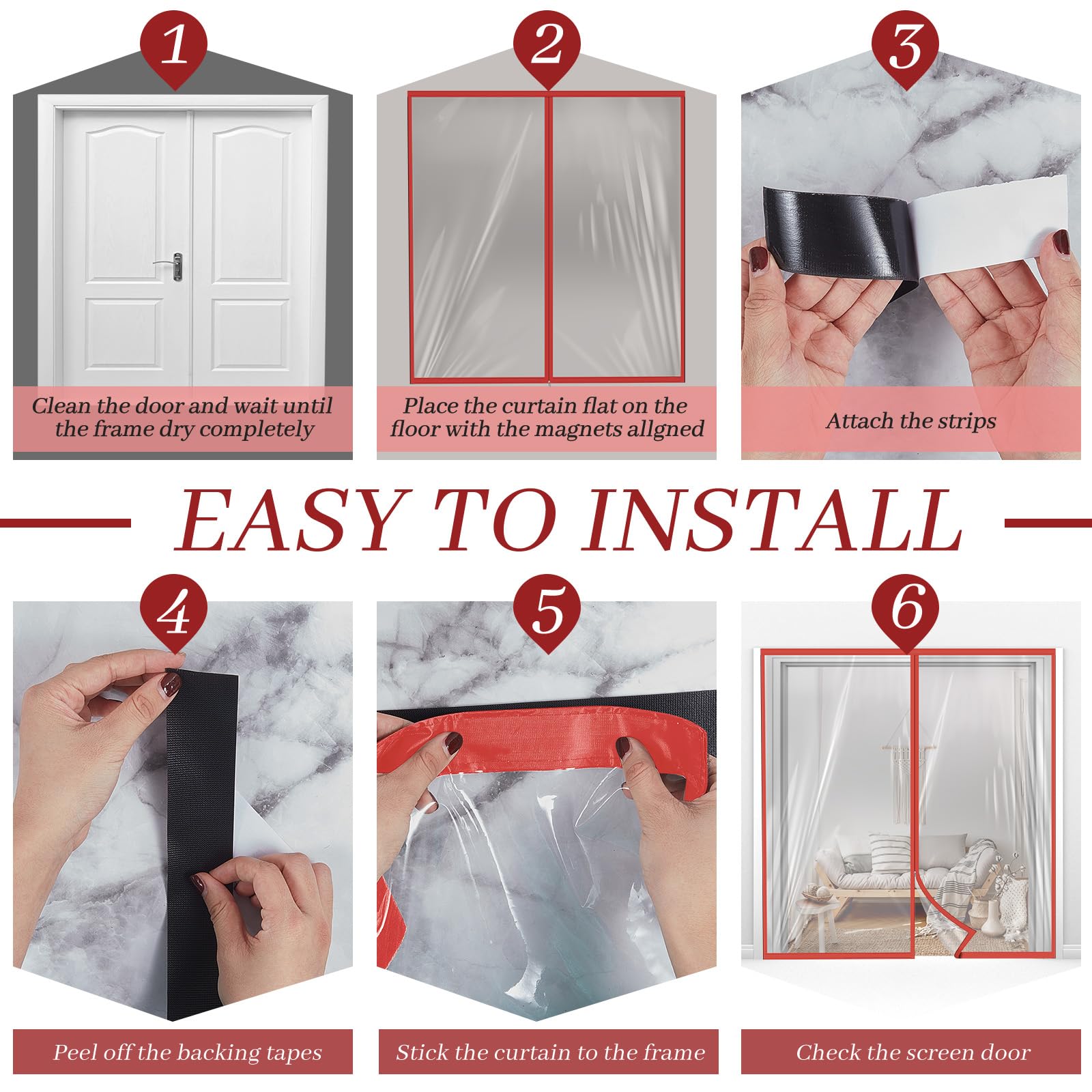 Zipper 72 x 80 Inch Dust Barrier Door Red 6 x 6.7 ft Winter Construction Door Reusable Plastic Curtain Cover Containment Standard Doorway Temporary Wall Screen Sheeting for Bathroom Hallway
