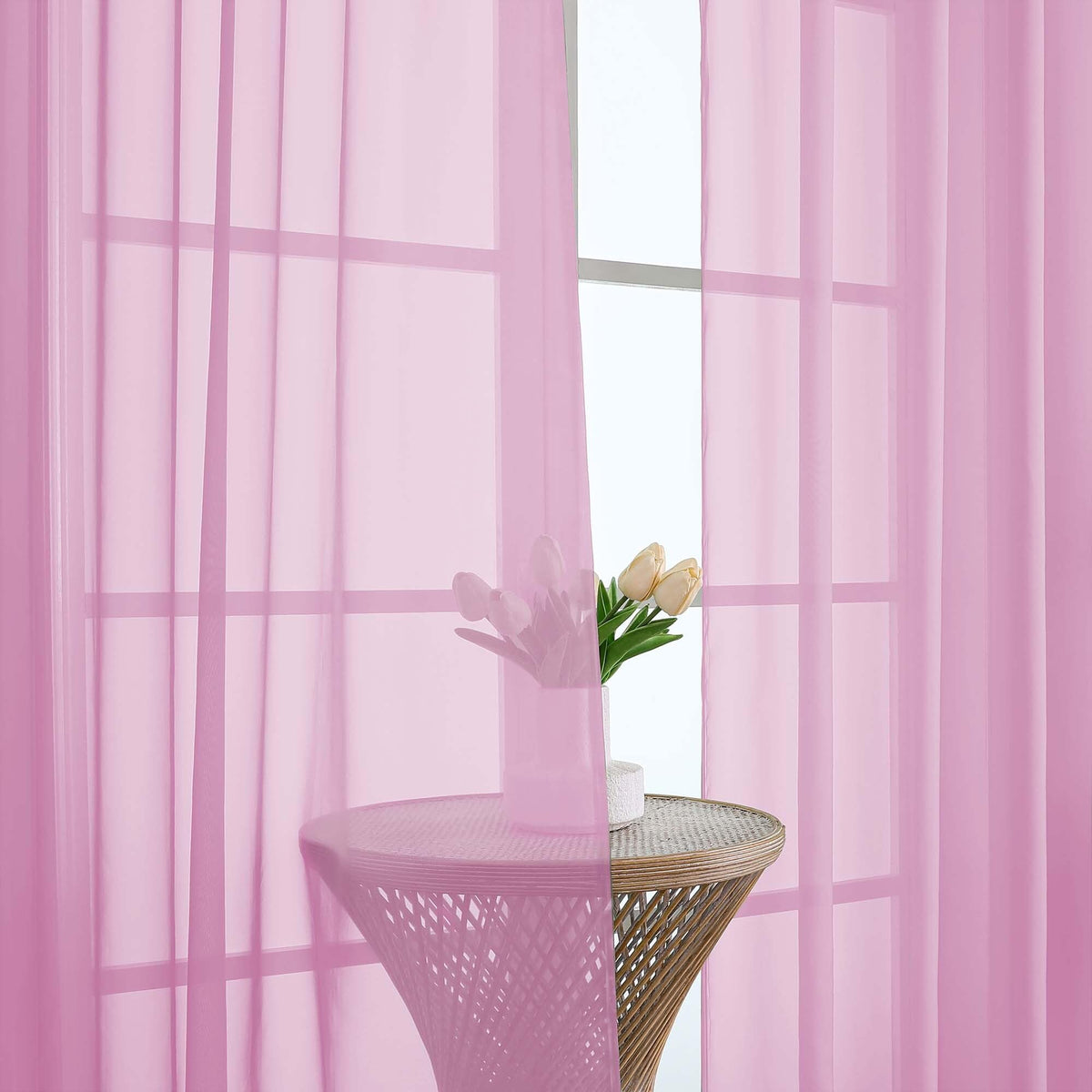 Pink Sheer Curtains 96 Inches Long 2 Panels (2 Count)