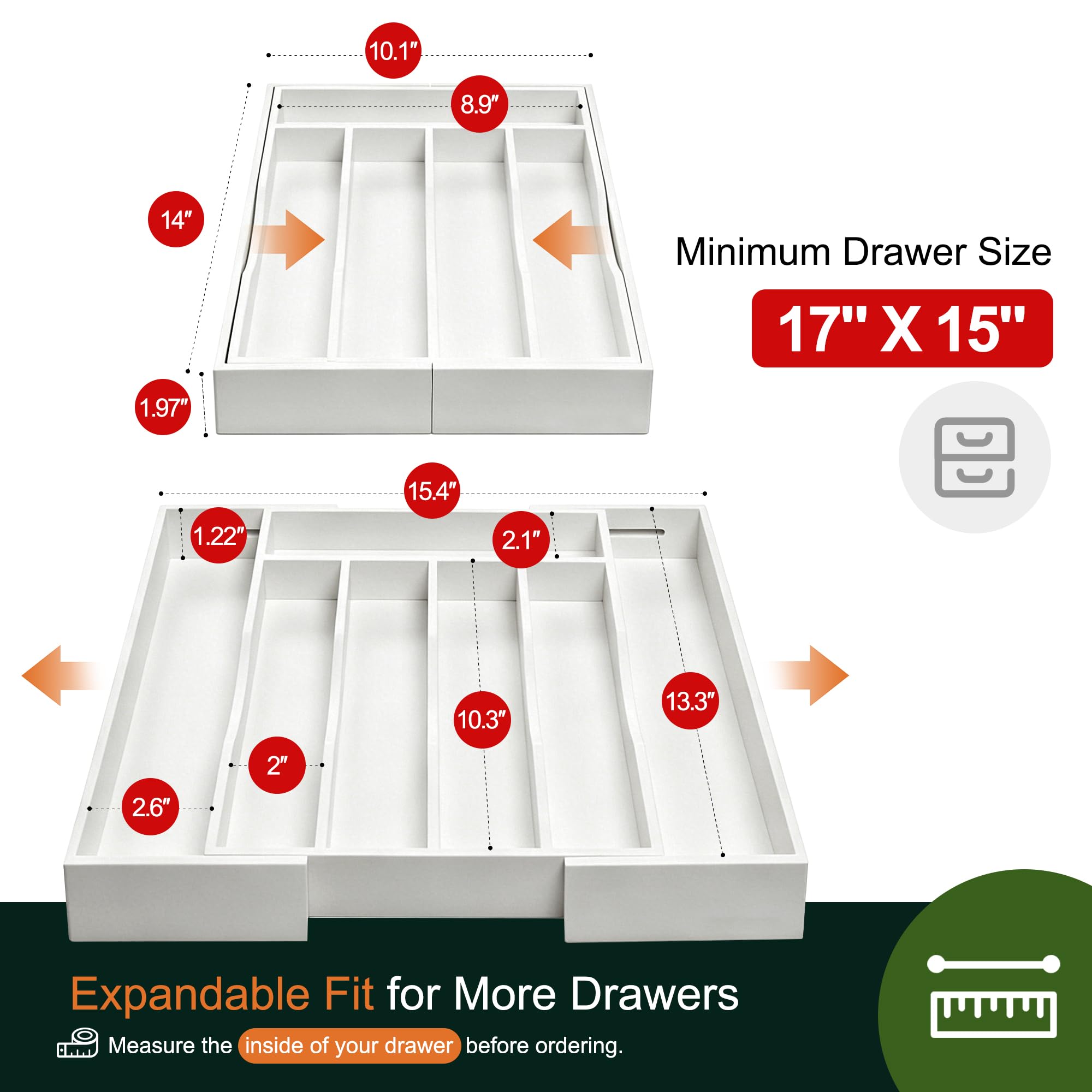 Expandable Bamboo Kitchen Drawer Organizer for Cutlery and Utensils