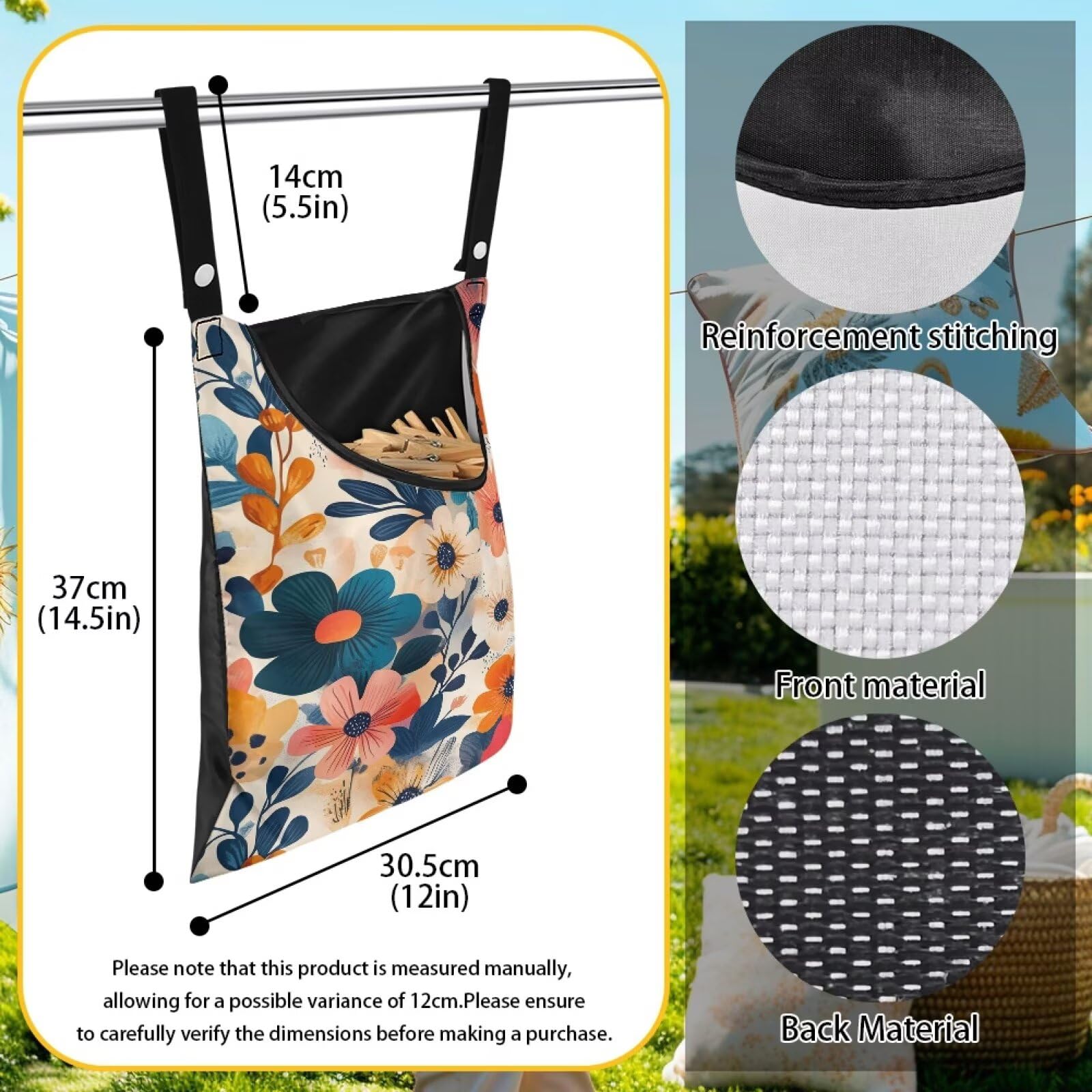 Colorful Gorgeous Flowers Rotatable Clothespin Storage Bag