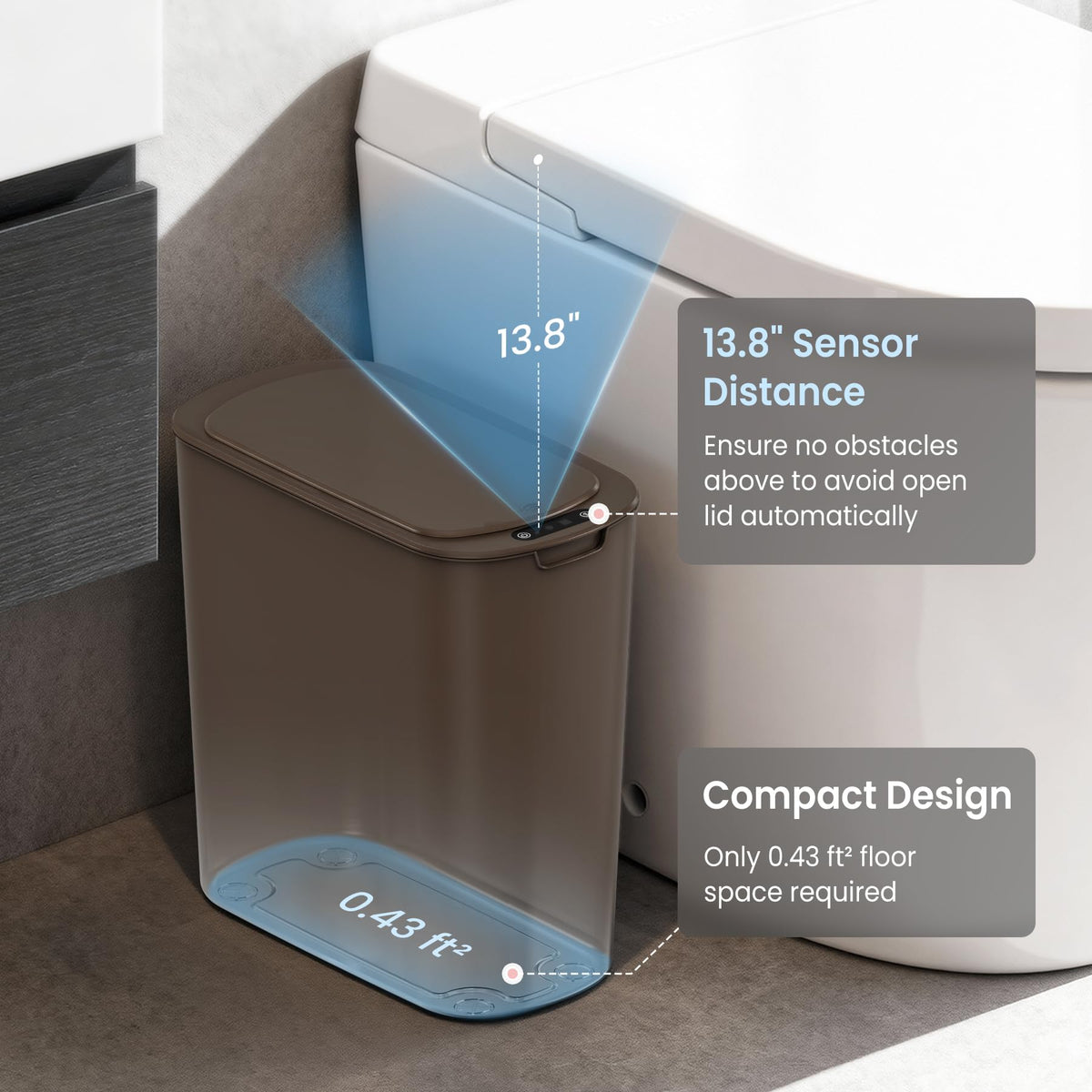 Automatic Motion Sensor Bathroom Trash Can with Lid