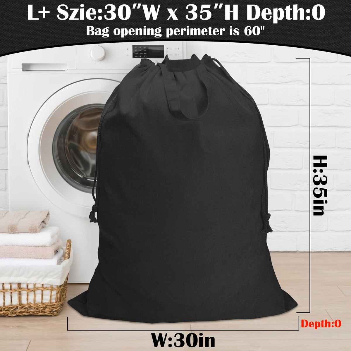Heavy Duty Canvas Laundry Bag with Handles & Drawstring 30"Wx35"H