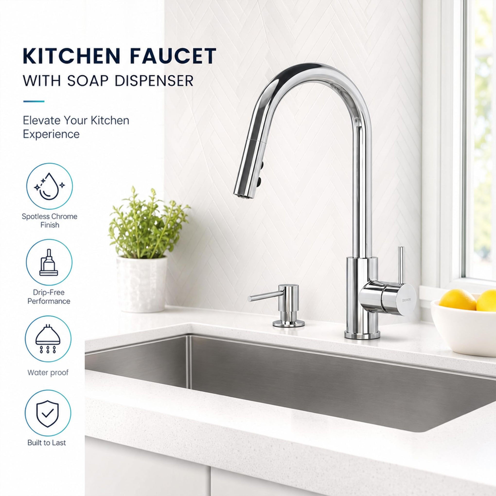 304 Stainless Steel Kitchen Sink Soap Dispenser 10 oz