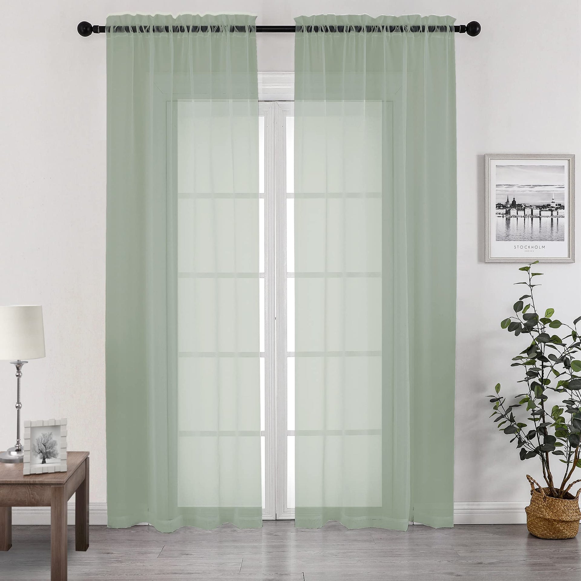 Living Room Sheer Curtains 96 Length 2 Panels Set for French Door
