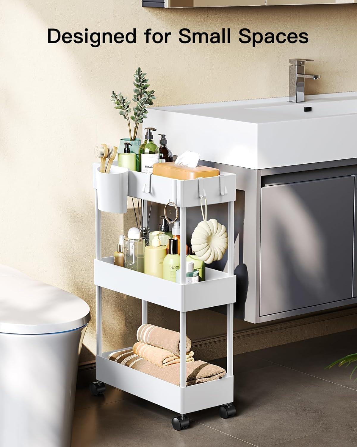 3 Tier Slim Storage Cart with Wheels