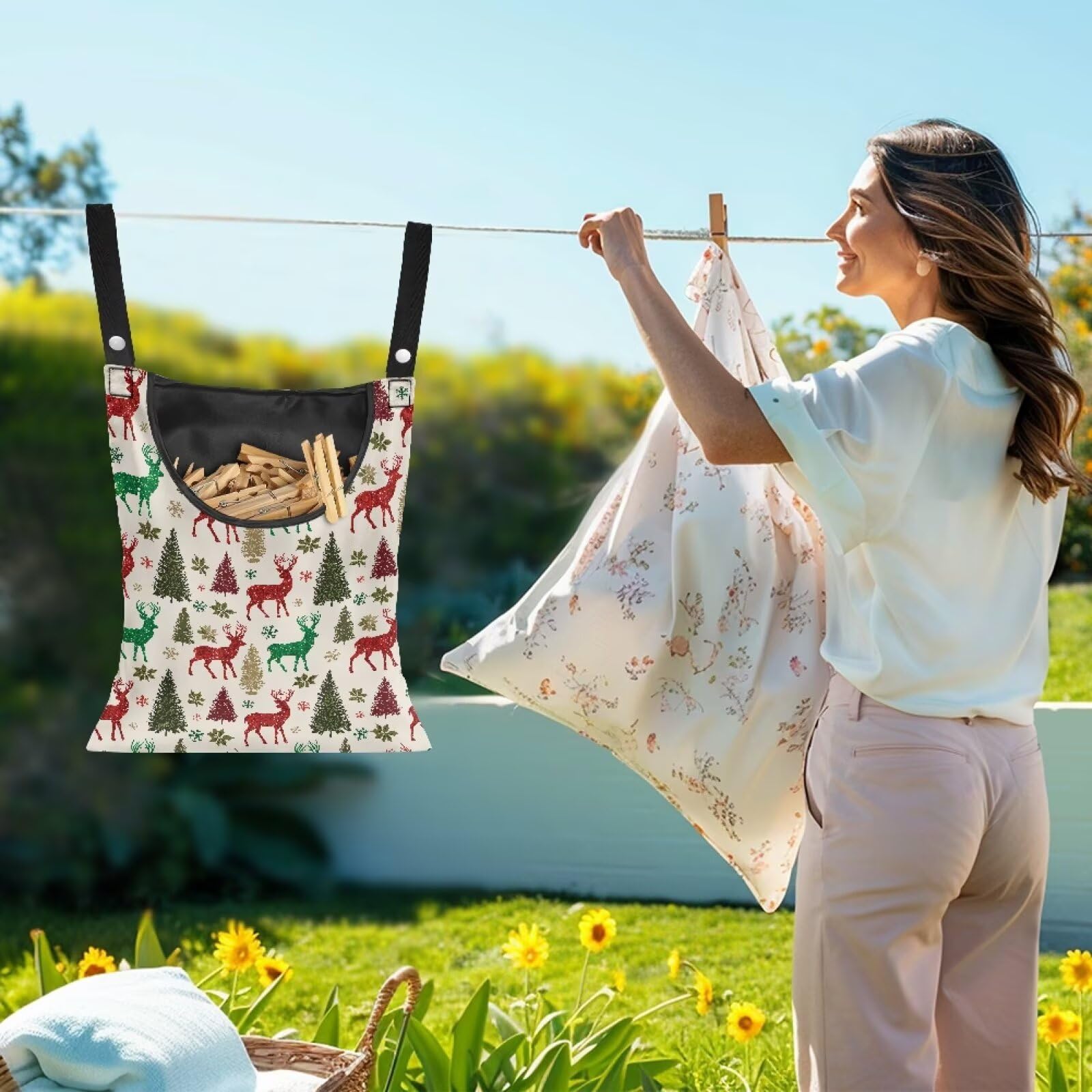 Christmas Deer Hanging Peg Bag