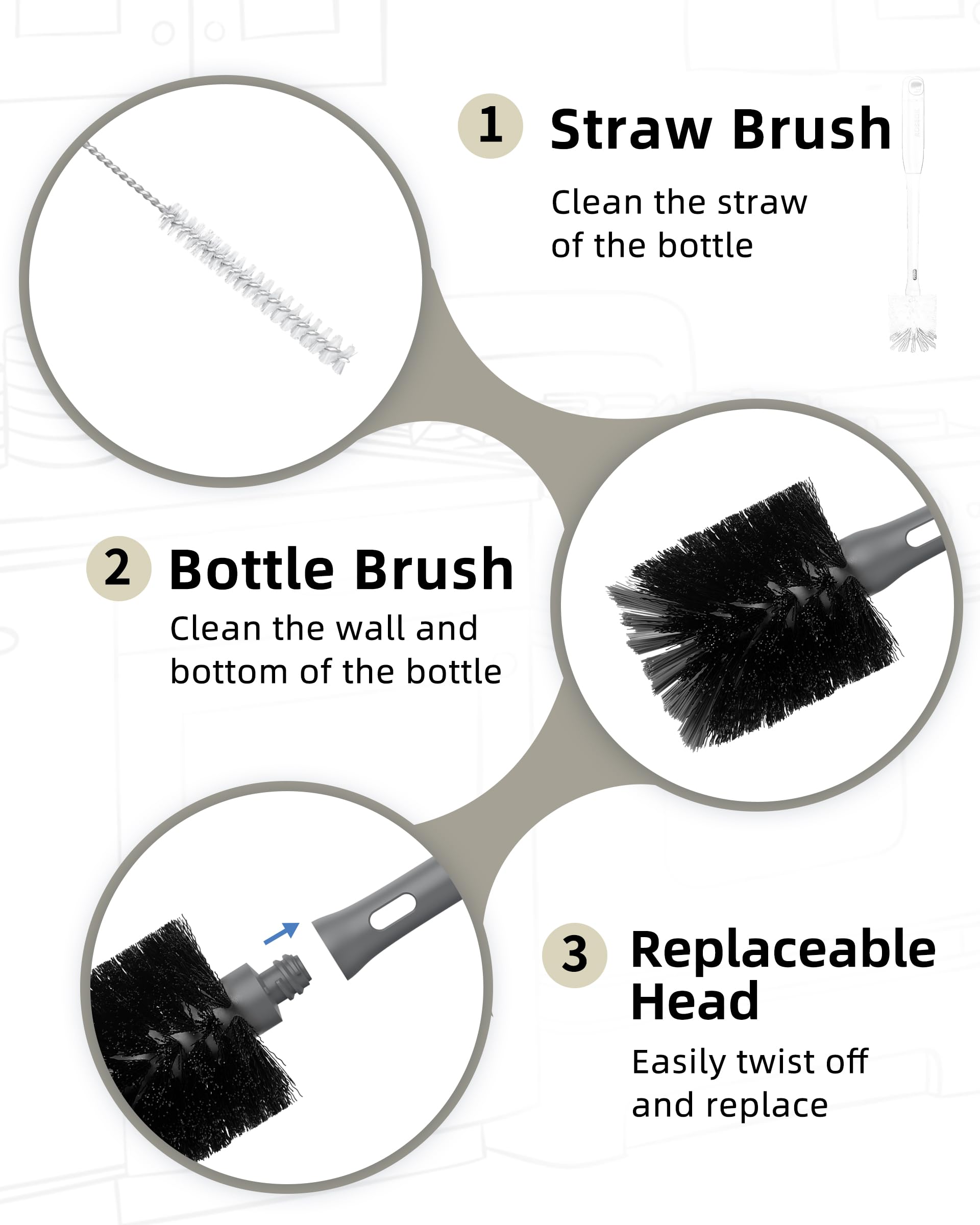 2 in 1 Bottle Brush with Straw Cleaner Brush