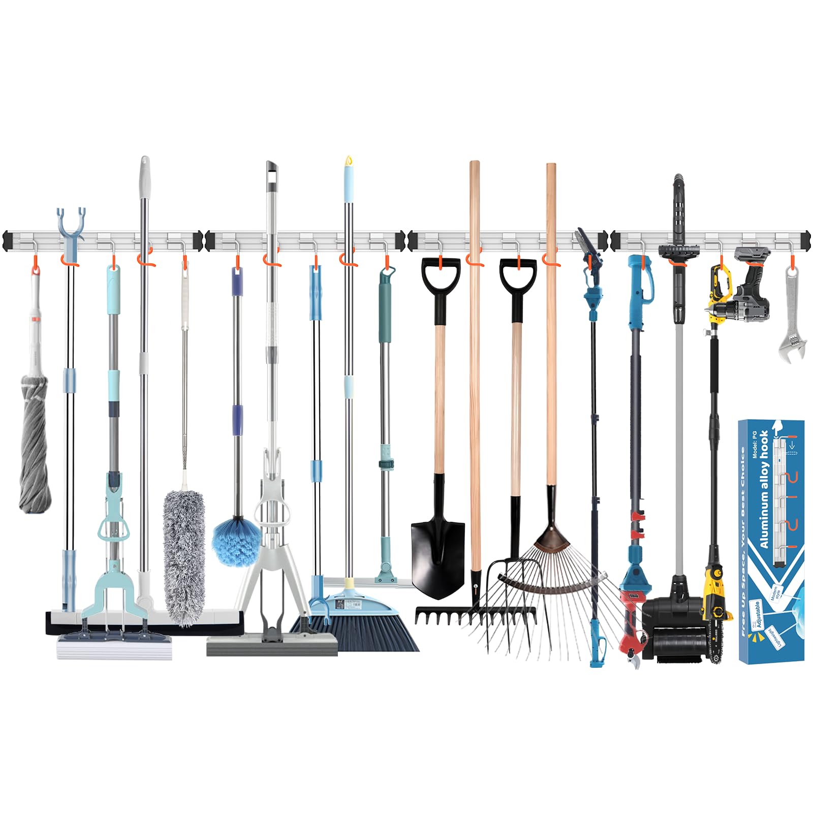 Mop and Broom Holder Wall Mount Garden Tool Rack Organizer (4 Count)