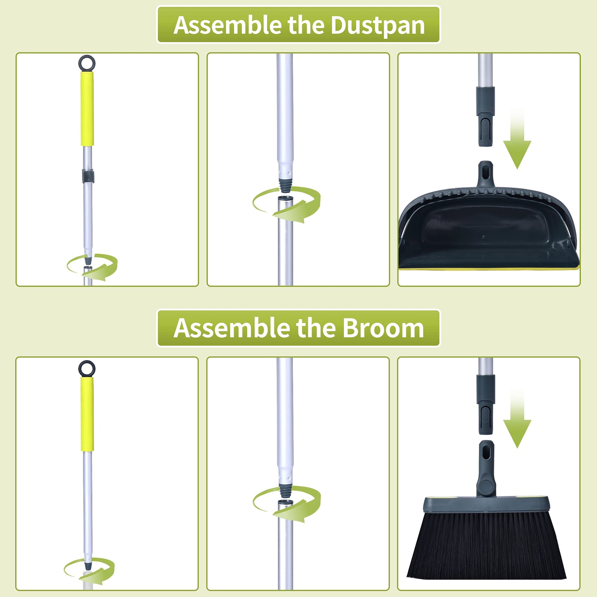 Broom and Dustpan Set for Home with 54" Long Handle