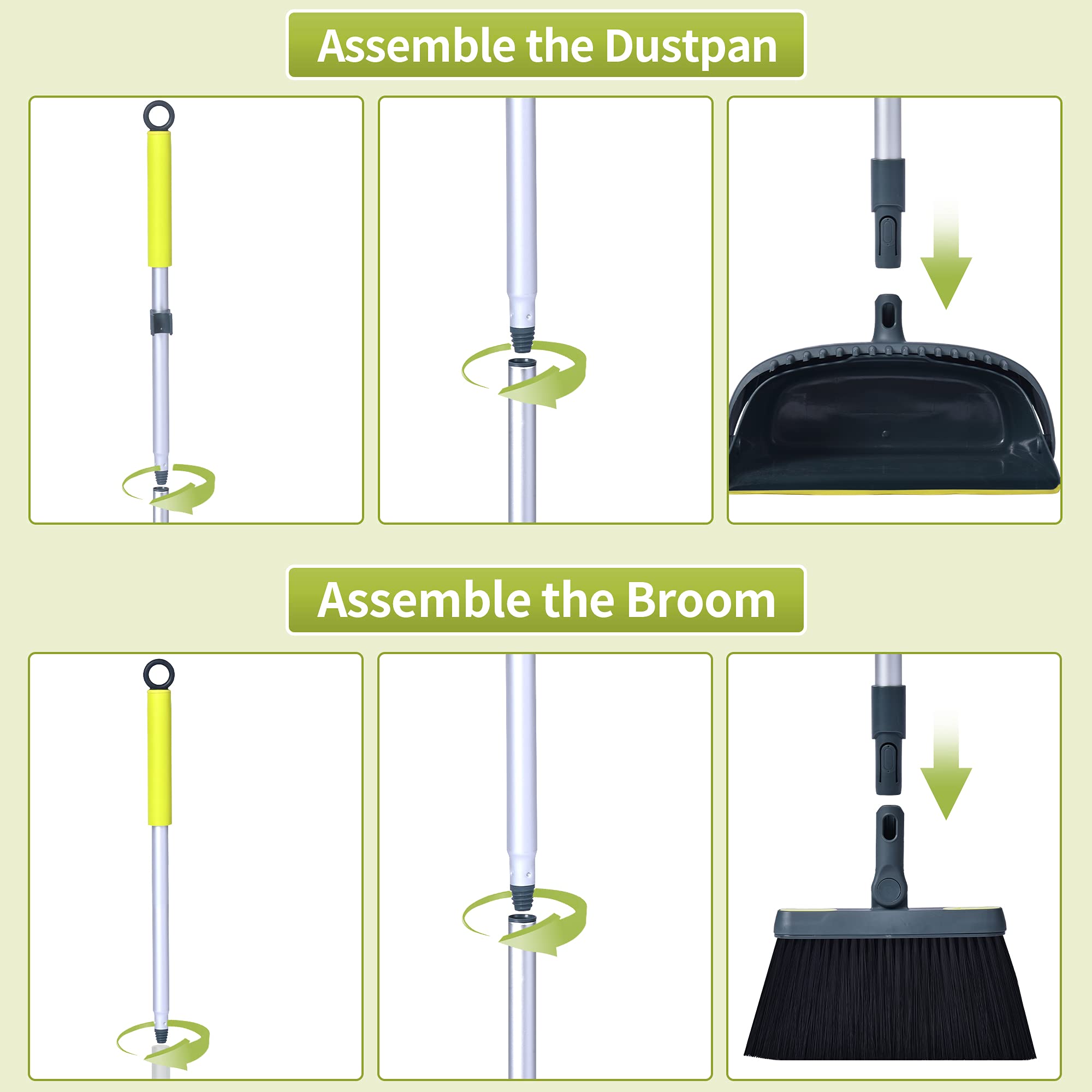 Broom and Dustpan Set for Home with 54" Long Handle