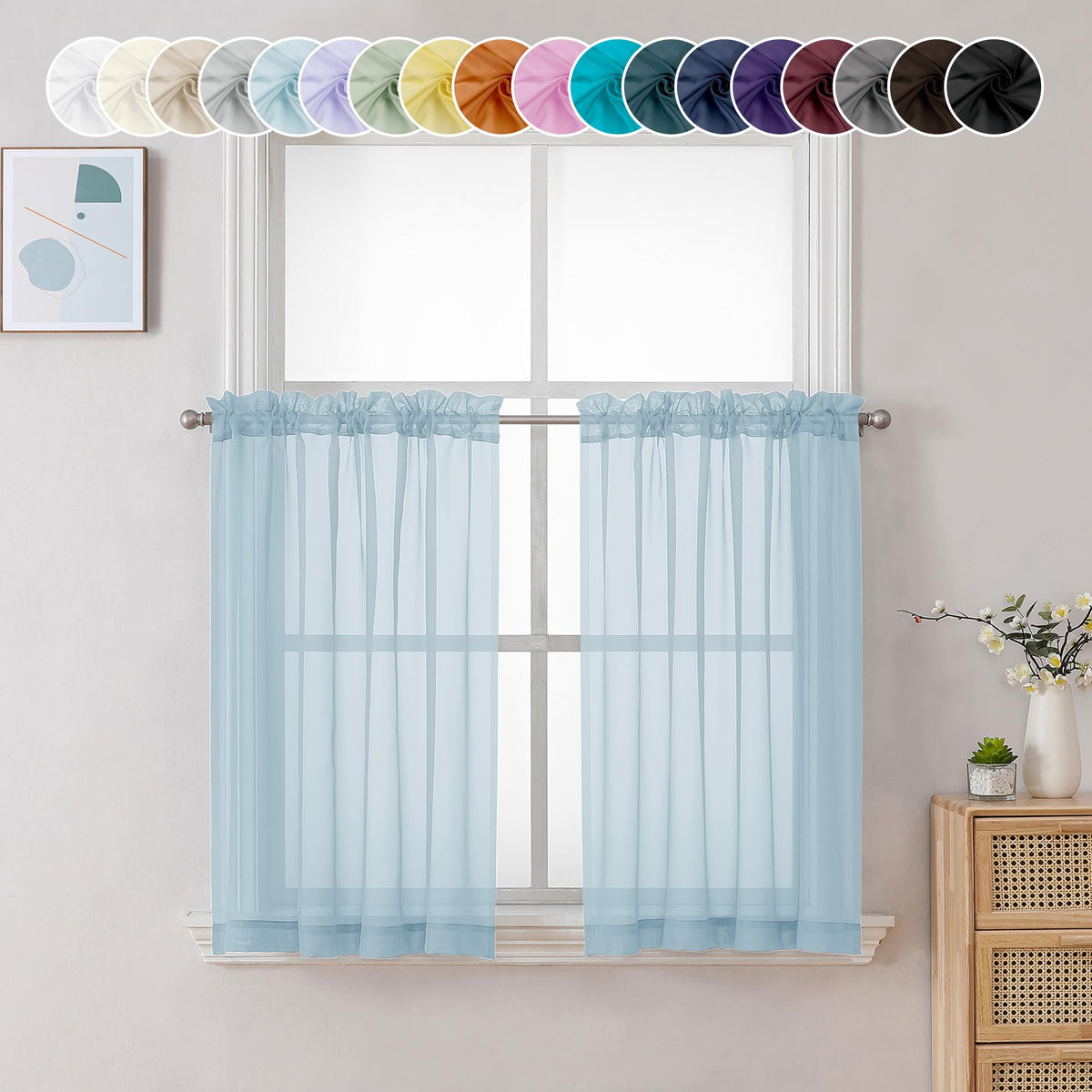 Sheer Sky Blue Tier Curtains 24 Inch Length (2 Count)