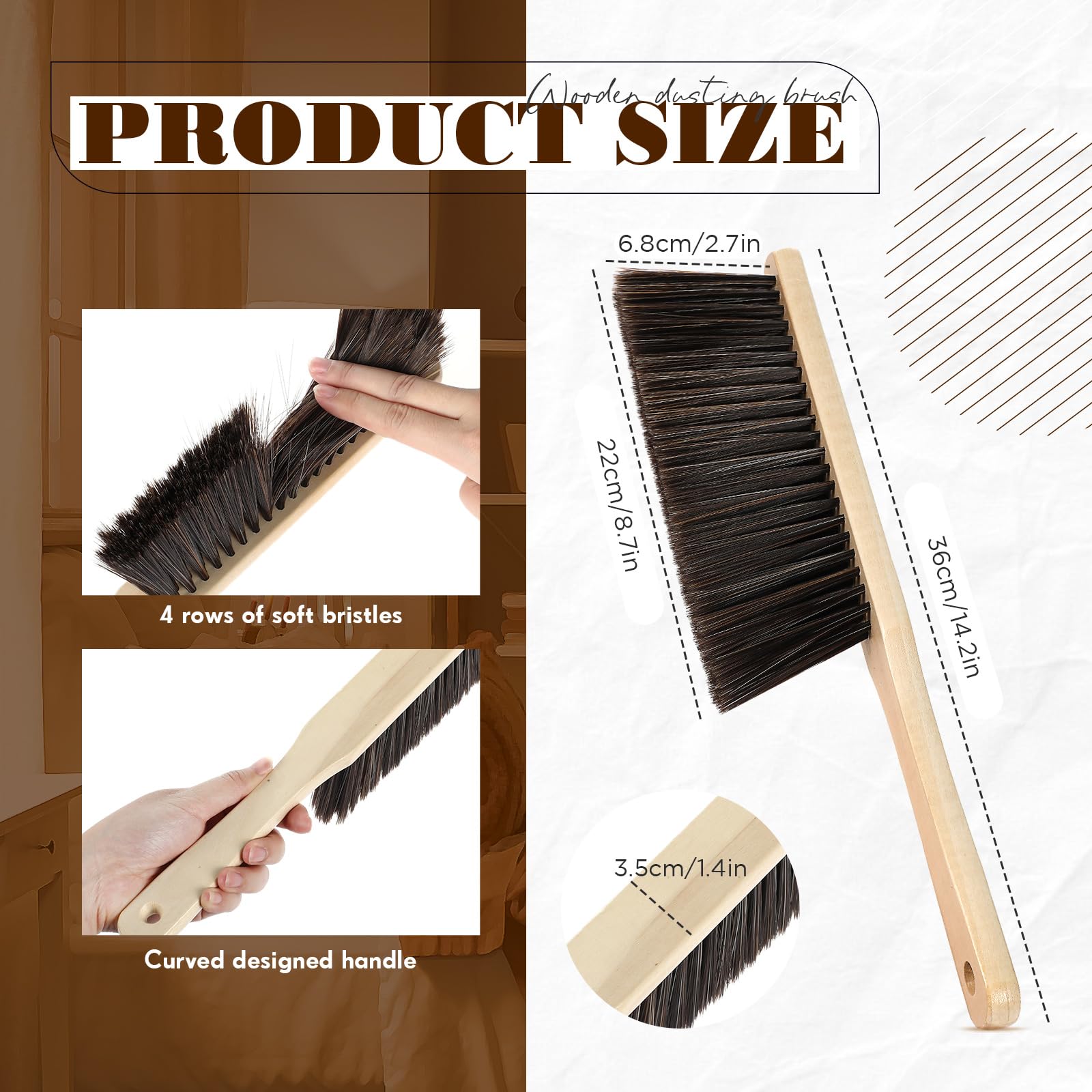 24 Pieces Wooden Dust Brush Bulk Hand Broom Bench Soft Bristle Cleaning Outdoor Furniture Brushes with Long Wood Handle for Cleaning Car Bed Sofa Fireplace Couch Clothes (24 Count)