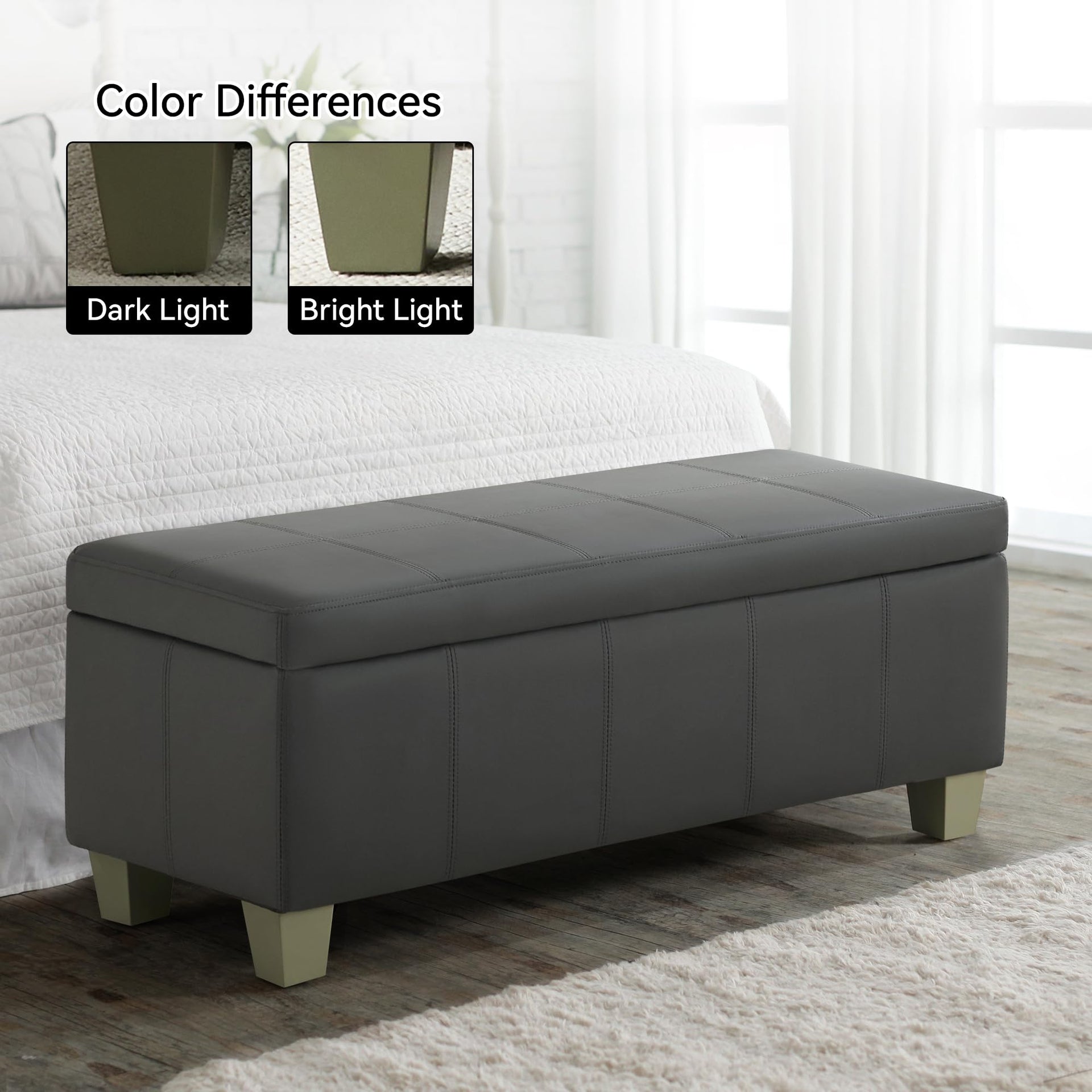 41" Faux Leather Storage Ottoman