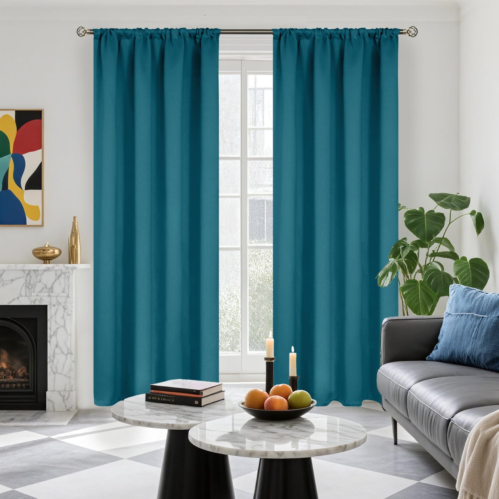 Teal Blue Blackout Curtains 90 Inch Length for Living Room (2 Count)