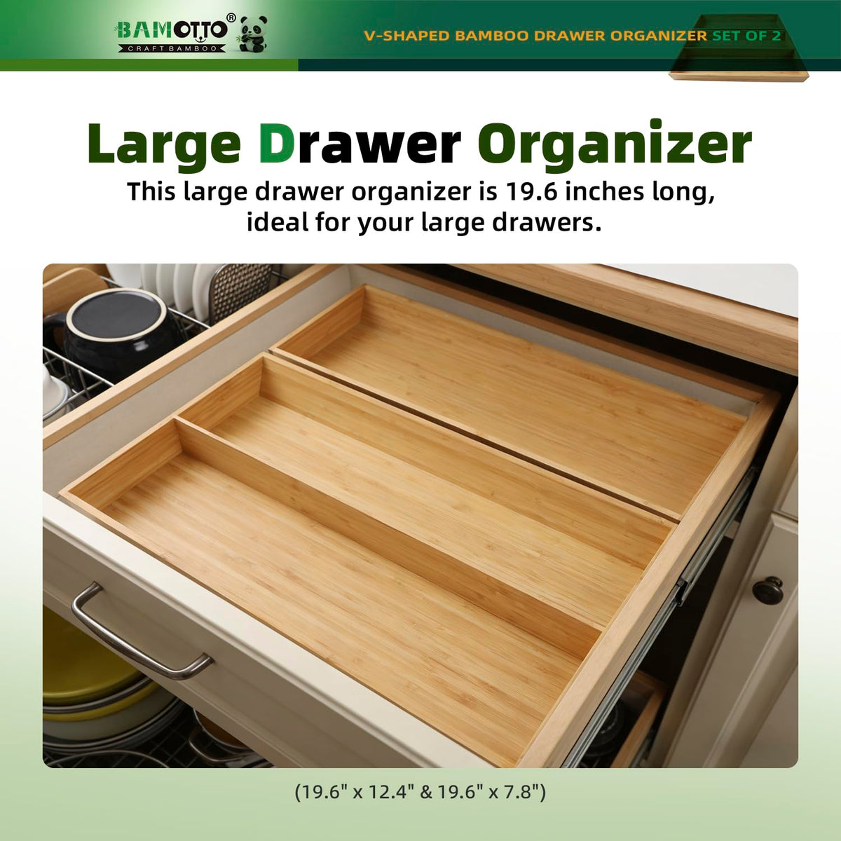Long V Shaped Bamboo Drawer Organizer Set of 2 (59.2 Ounce)