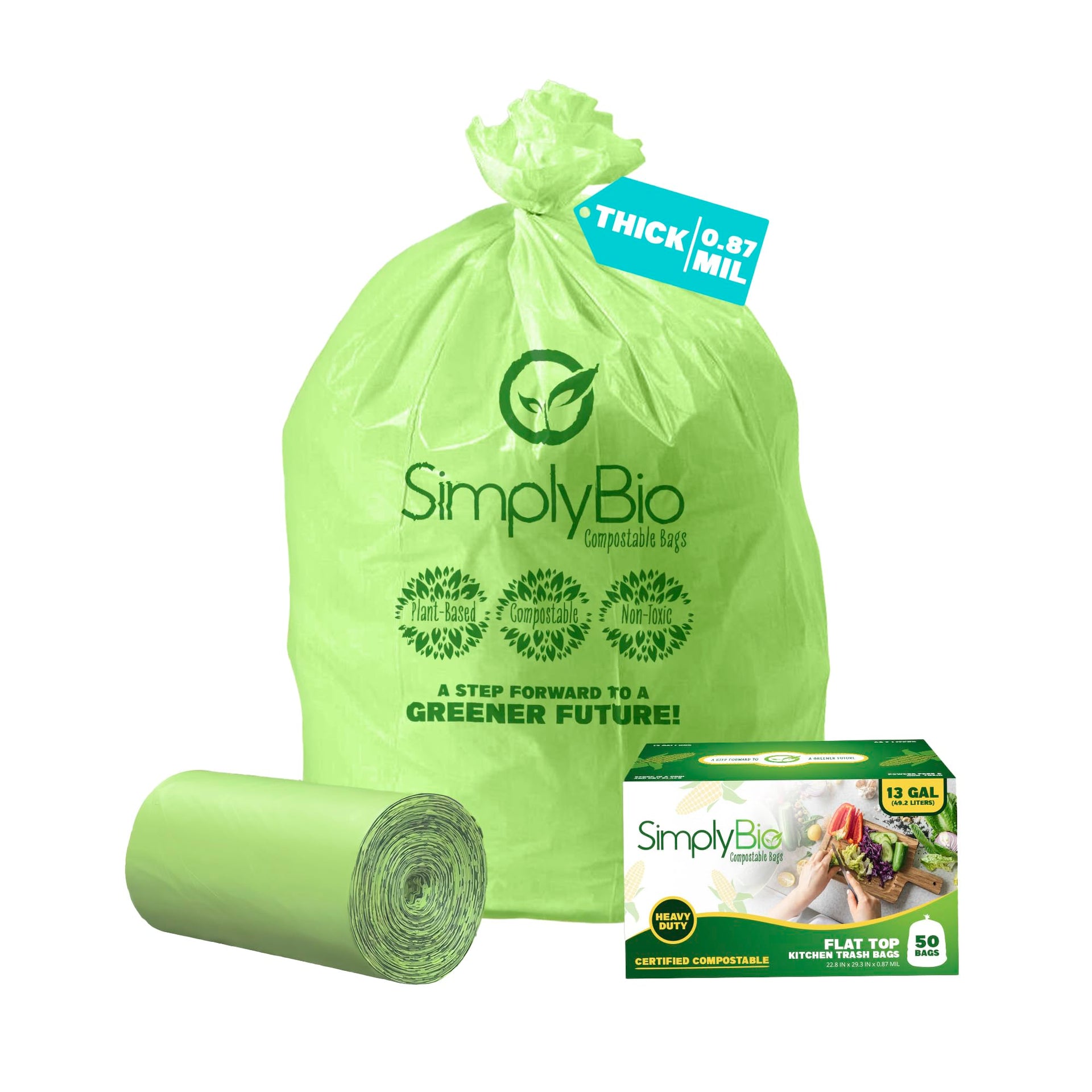 13 Gallon Compostable Trash Bags Liners with Flat (50 Count)