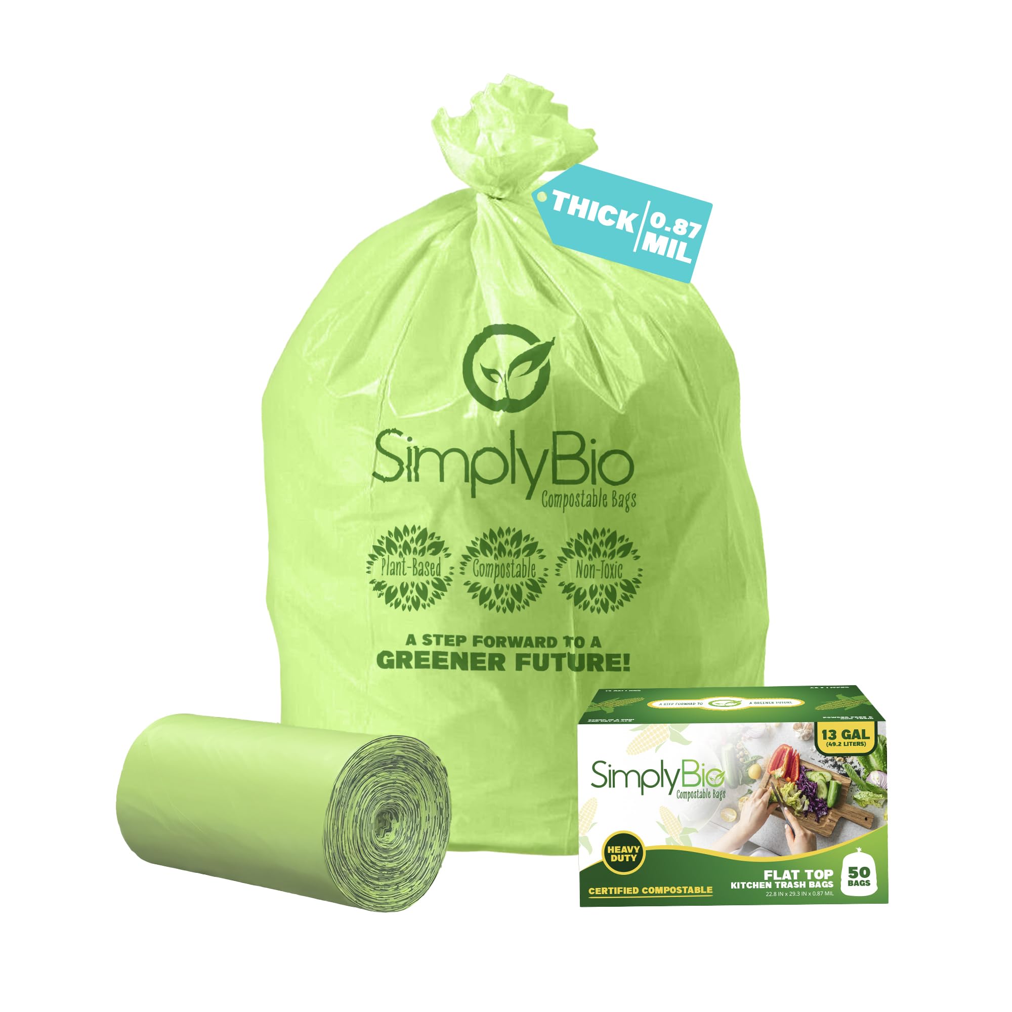 13 Gallon Compostable Trash Bags Liners with Flat (50 Count)