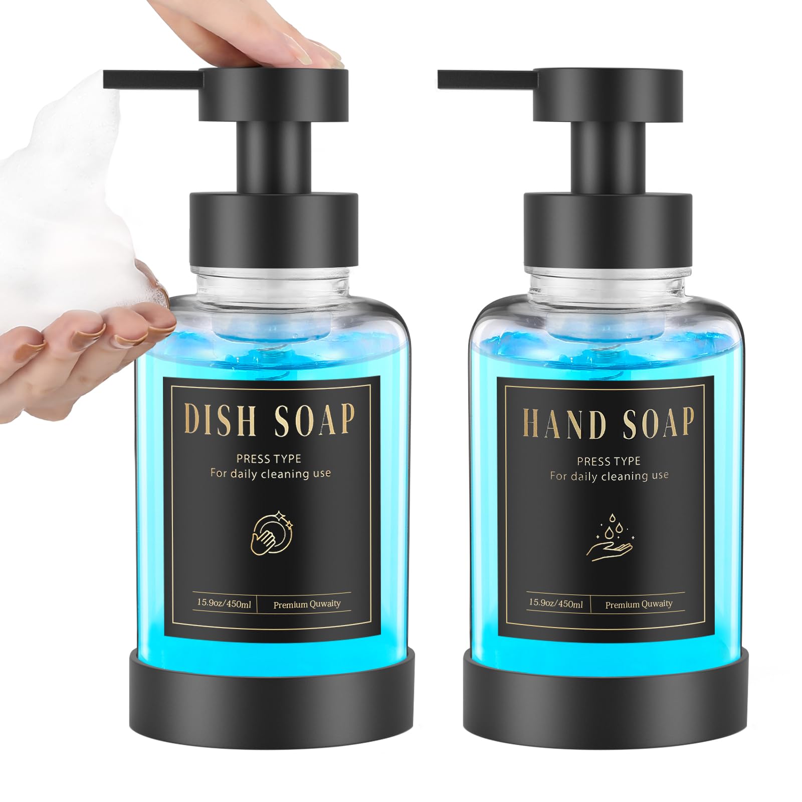 Glass Foaming Soap Dispenser 15oz Hand Soap Bottle (2 Count)