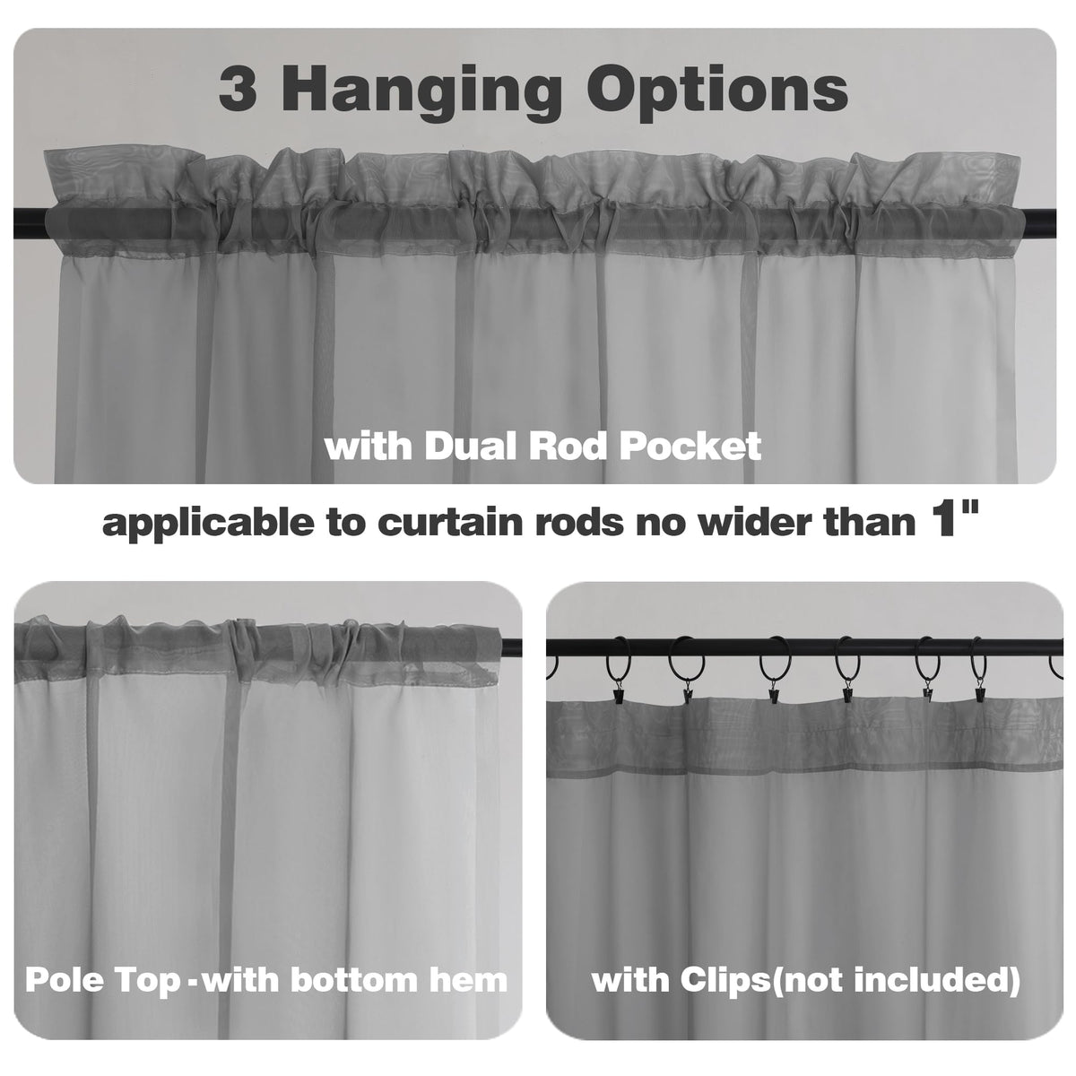 Sheer Curtains Tiers 42W x 24L Inches