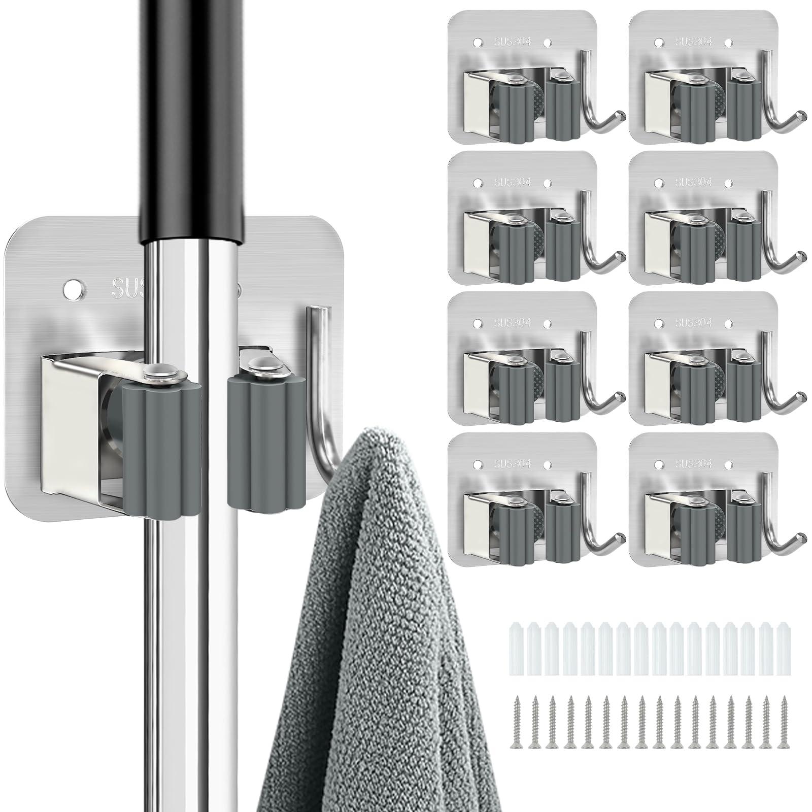 8 Pack Broom Holder Wall Mount (8 Count)