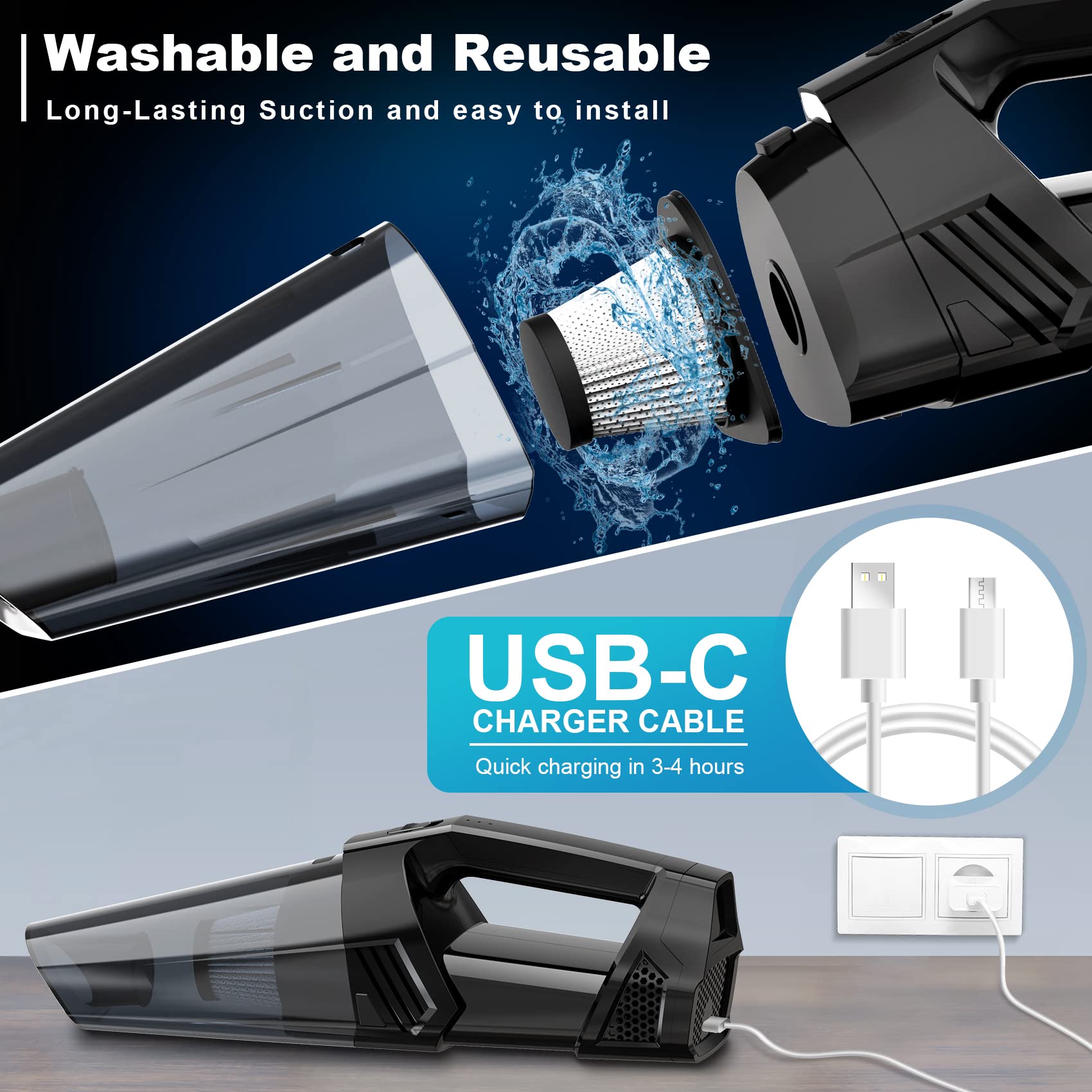 Handheld Vacuum Cordless Portable Car Vacuum with LED Light