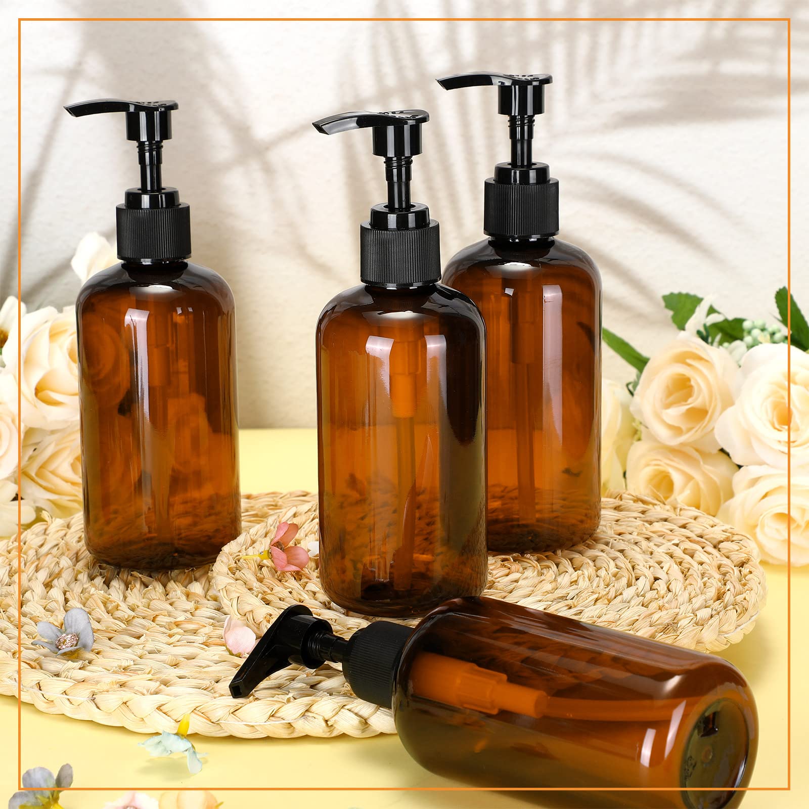 12 Pack Amber Plastic Pump Bottles Soap Dispenser (12 Count)
