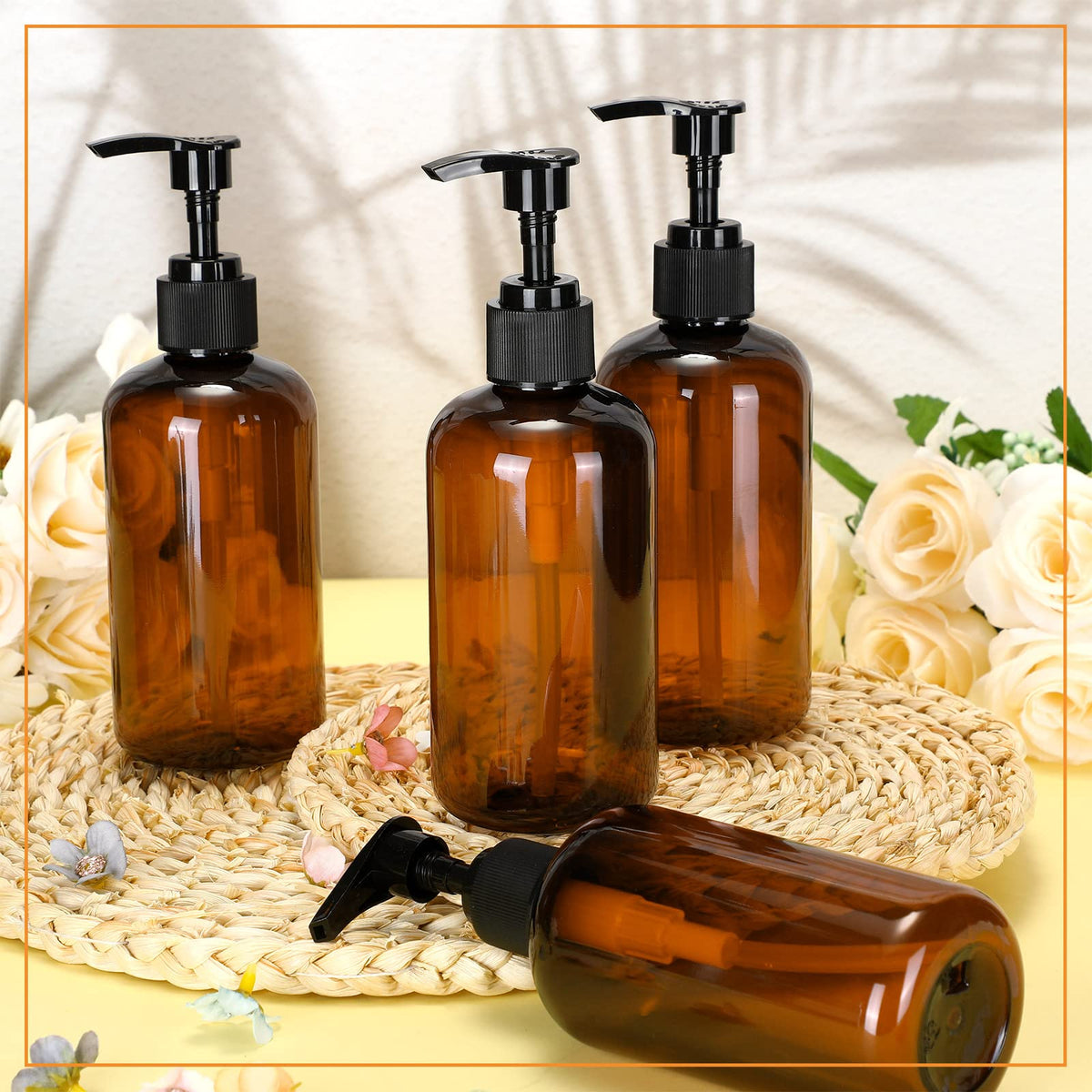 12 Pack Amber Plastic Pump Bottles Soap Dispenser (12 Count)