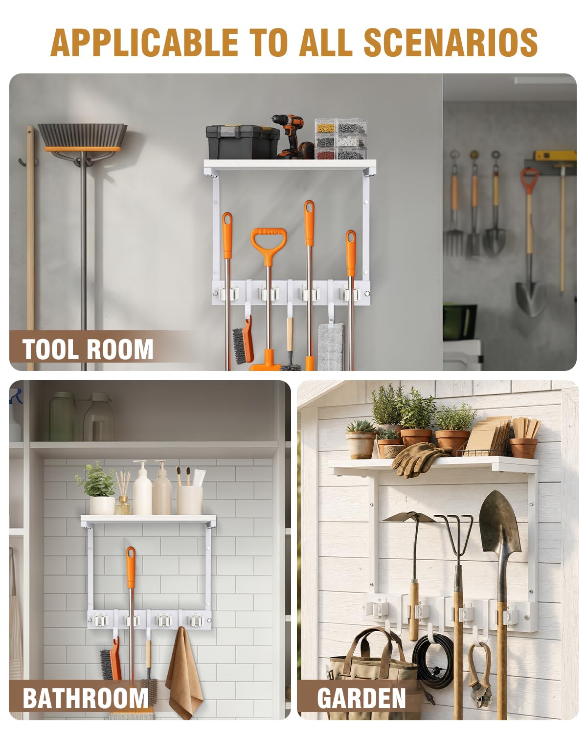 Small Broom Holder Wall Mount with Shelf