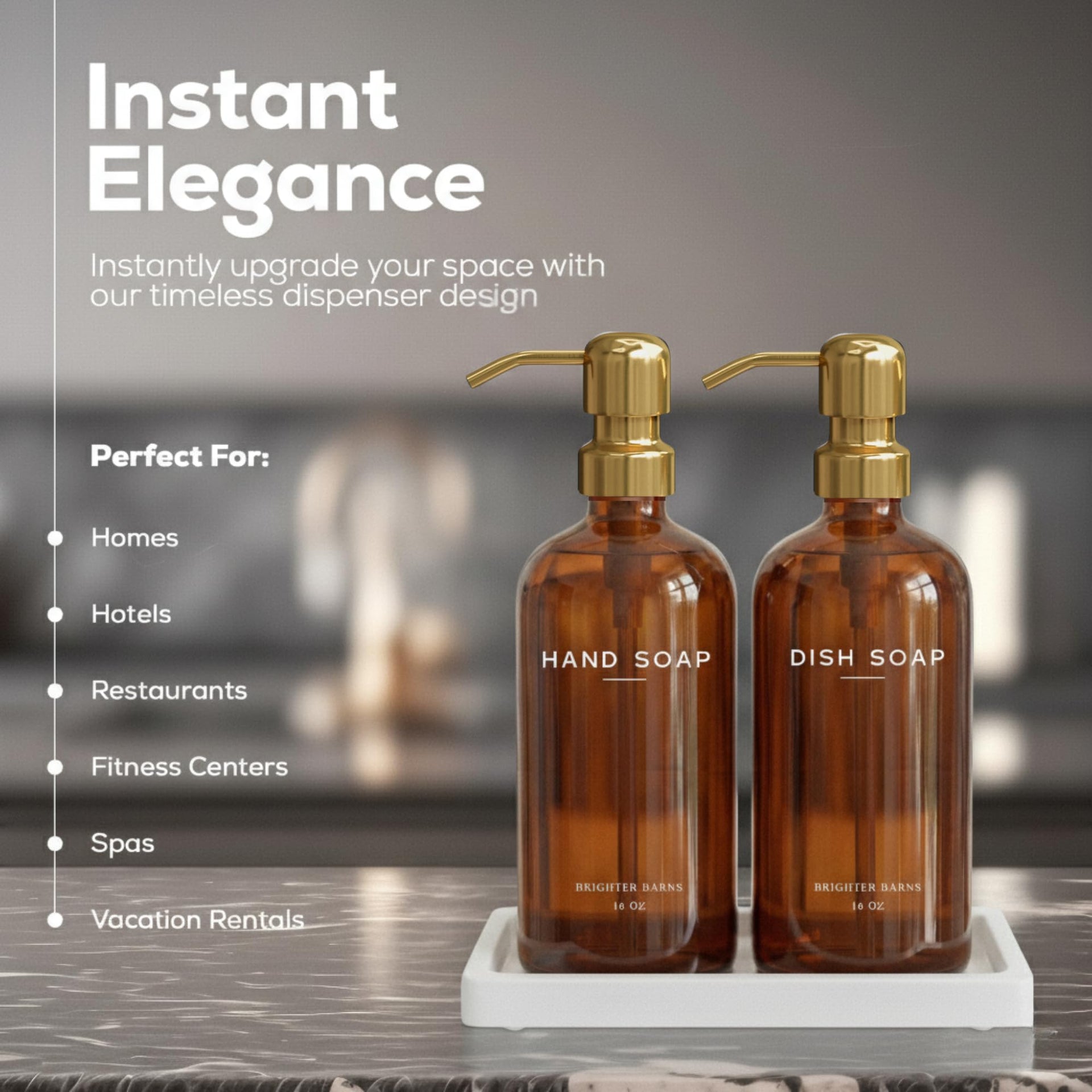 Luxury Glass Hand and Dish Soap Dispenser Set with Tray by Brighter Barns