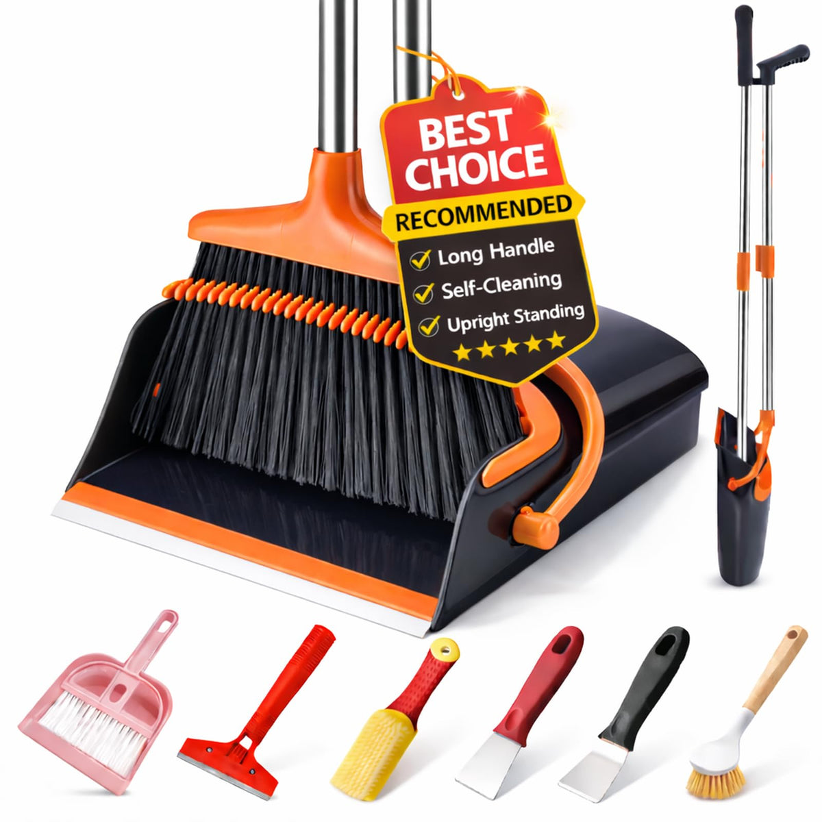 Broom and Dustpan Set with Long Handle