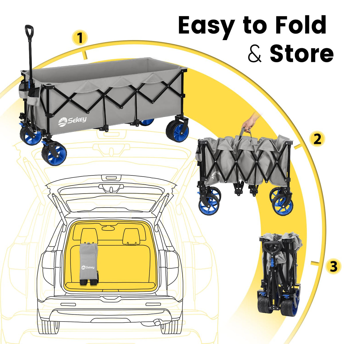 Extended Collapsible Foldable Wagon with 660lbs Weight Capacity