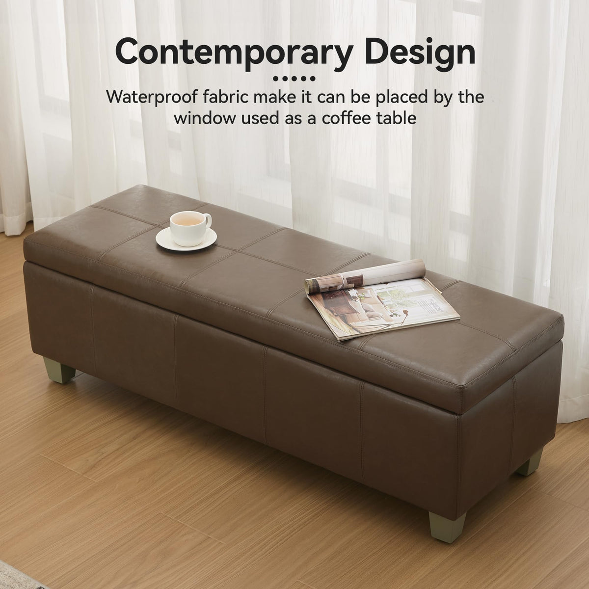 51" Faux Leather Storage Ottoman