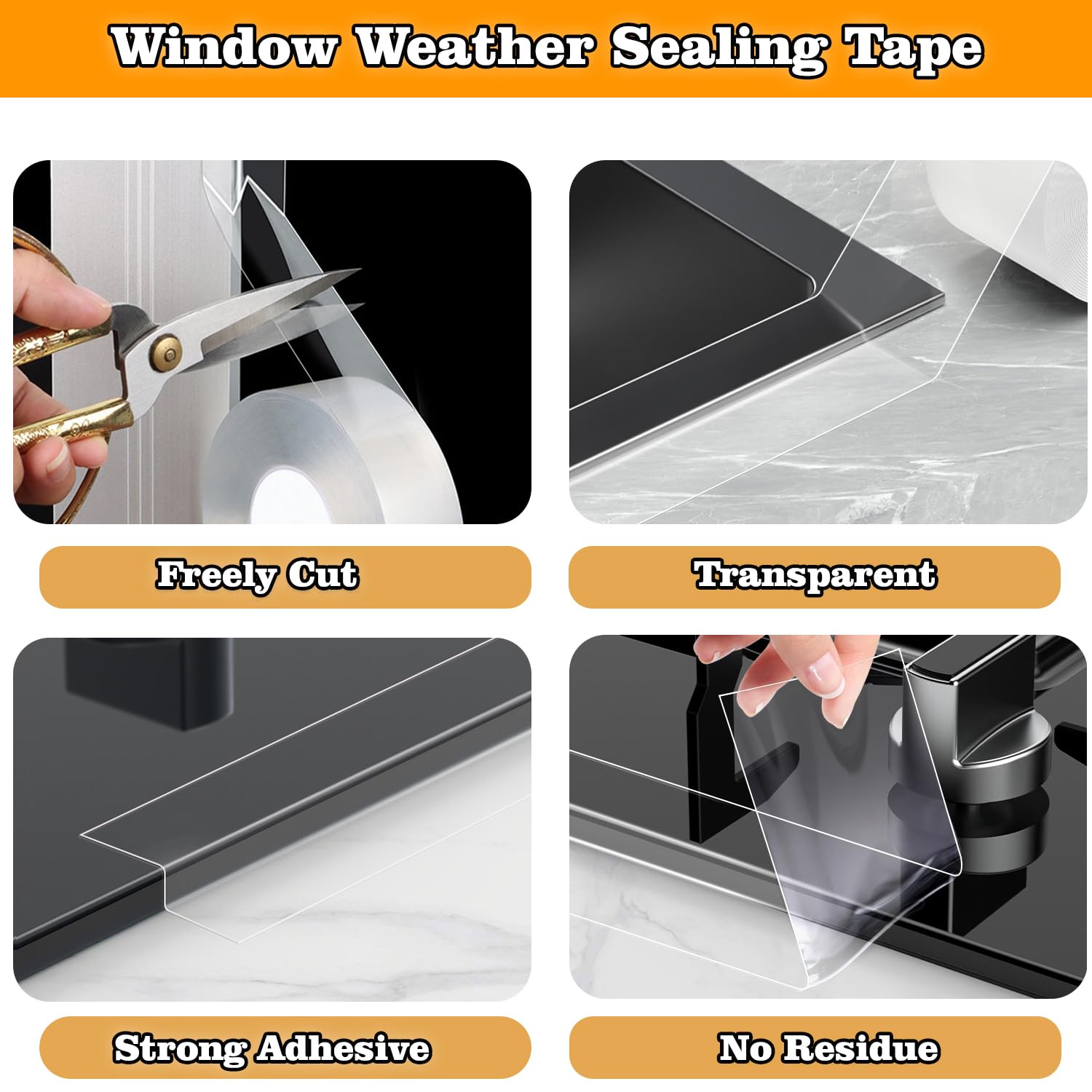 Transparent Window Weather Sealing Tape 2.76 Inch x 16.5 FT Weather Stripping Residue