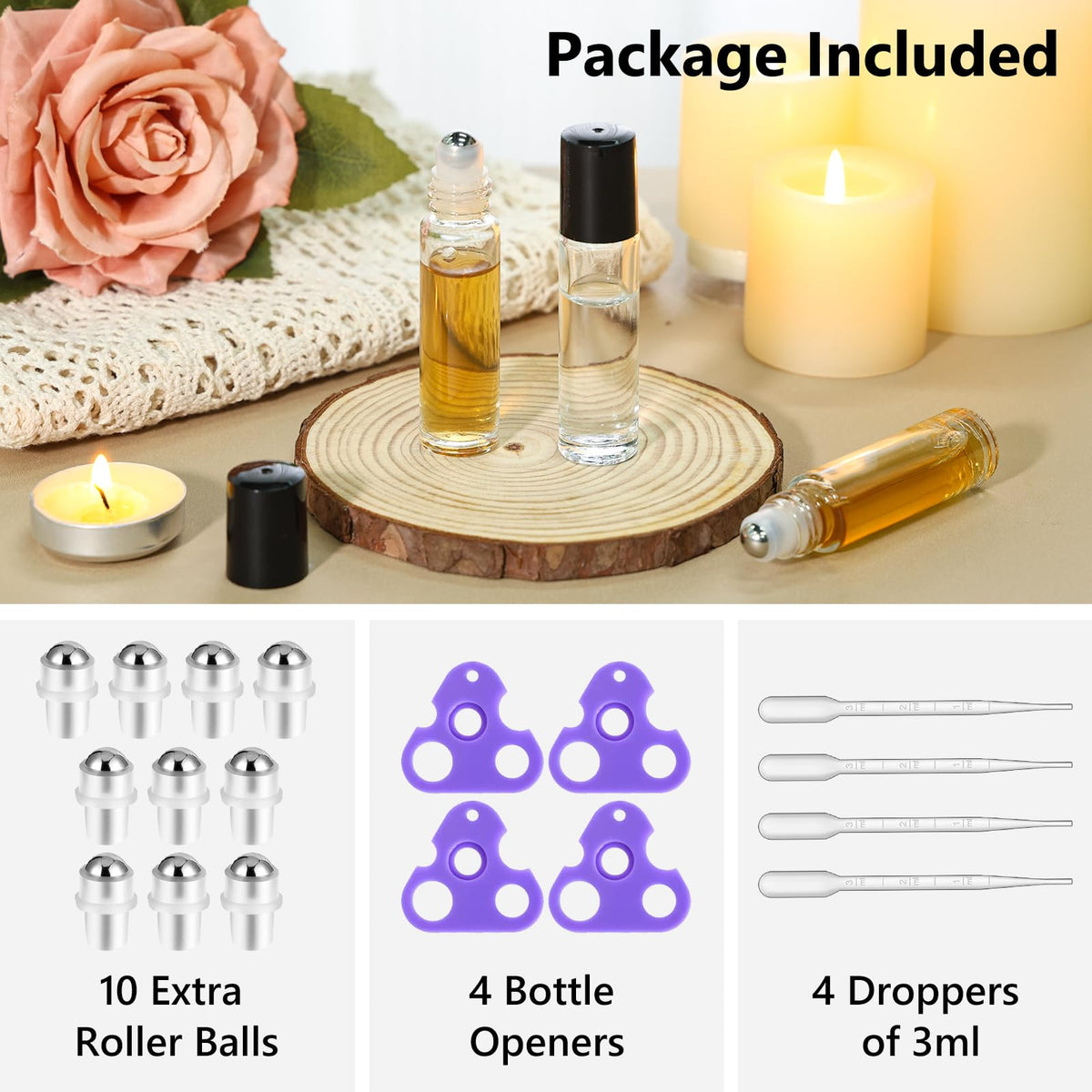 10ml Clear Glass Roller Rottles for Essential Oils (54 Count)