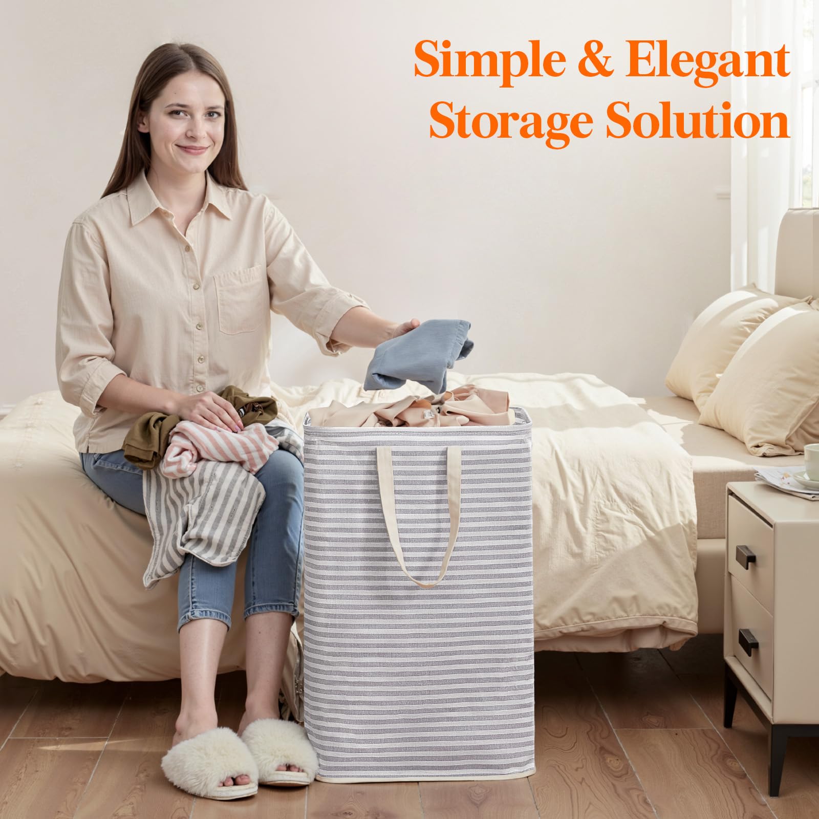 75L Large Collapsible Laundry Basket with Extended Handles