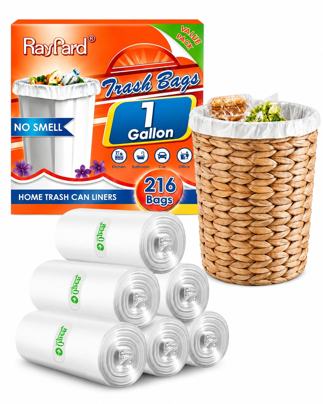 1 Gallon Small Clear Trash Bags Garbage Bags by RayPard (216 Count)