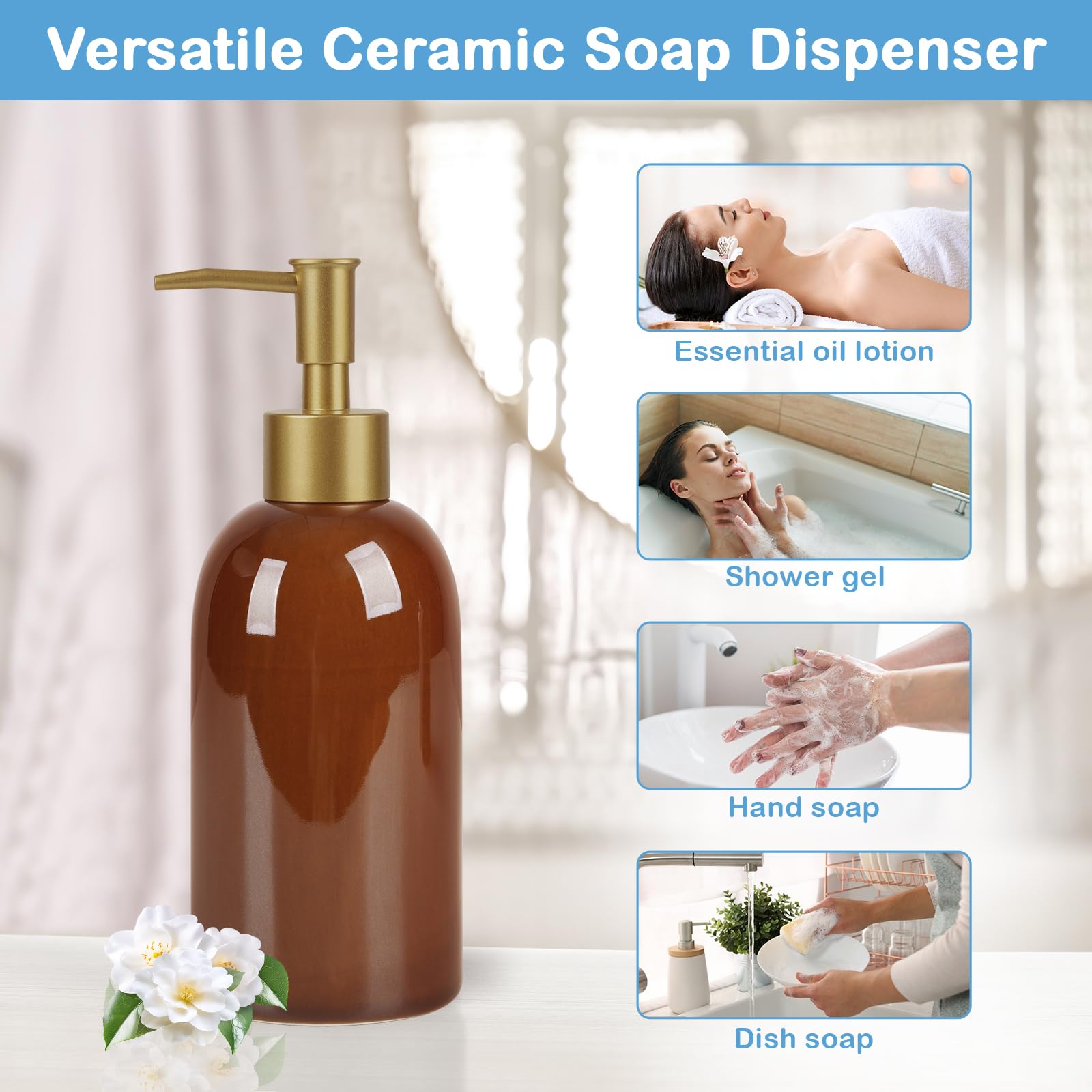 14OZ Ceramic Soap Dispenser Can Fill Liquid for Bathroom
