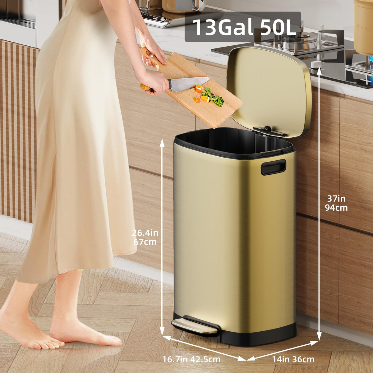13 Gallon Kitchen Trash Can with Lid
