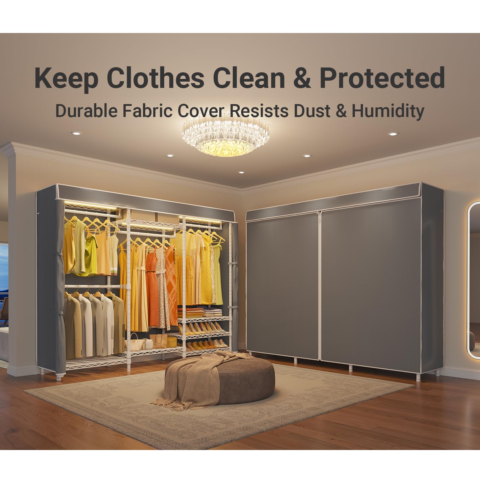 V5LC Garment Rack Heavy Duty Covered with Dimmable LED Lights