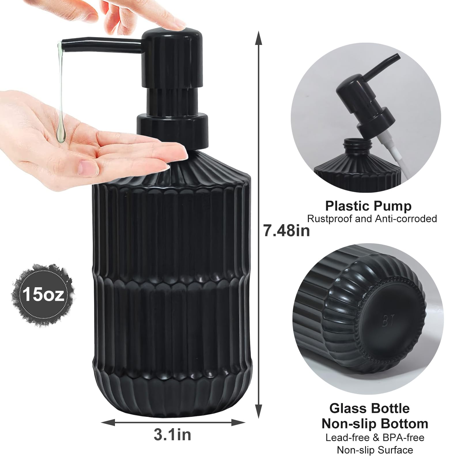 Black Glass Soap Dispenser with Pump