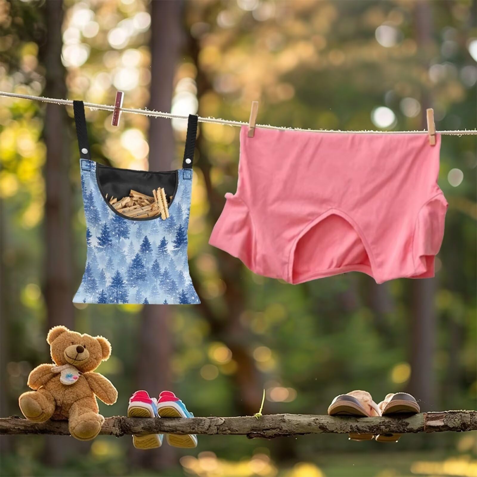 Winter Pine Forest Laundry Clothespin Bag Holds 100 Medium