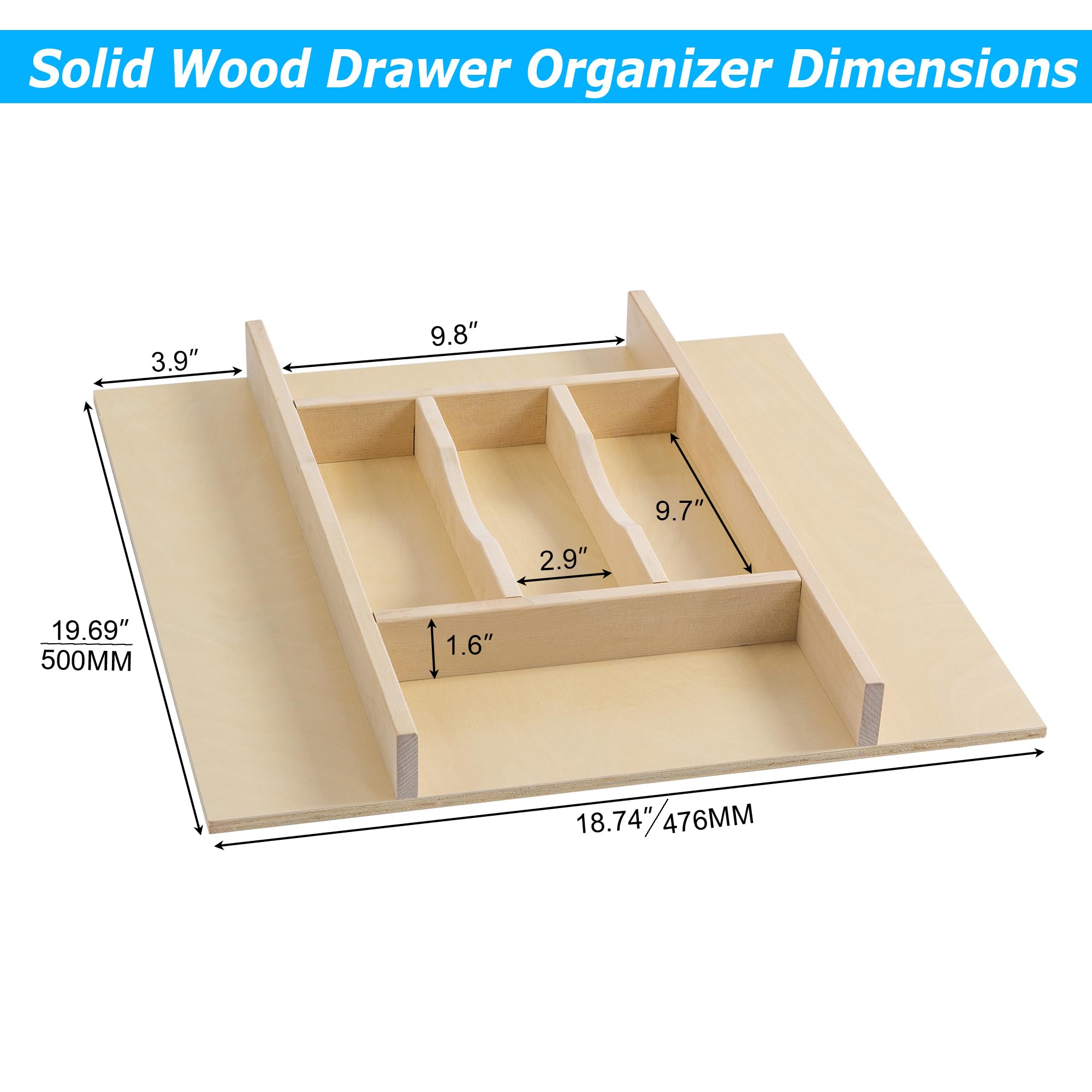 Premium Wooden Silverware Organizer for Kitchen Drawers