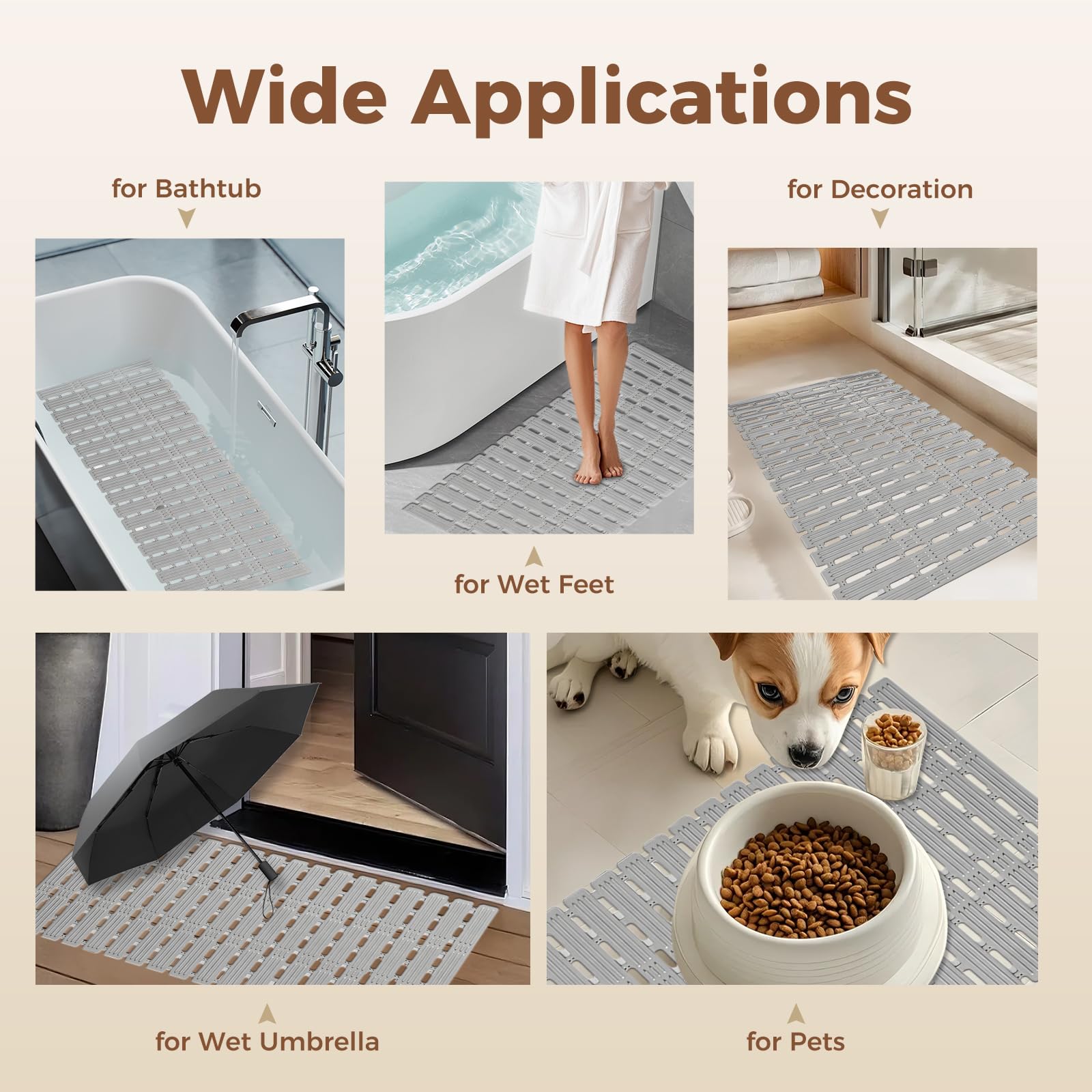 Bathtub Mat Non Slip for Bathroom with Suction Cups and Drain Holes 35.4 * 15.7 Shower Mat for Inside Shower